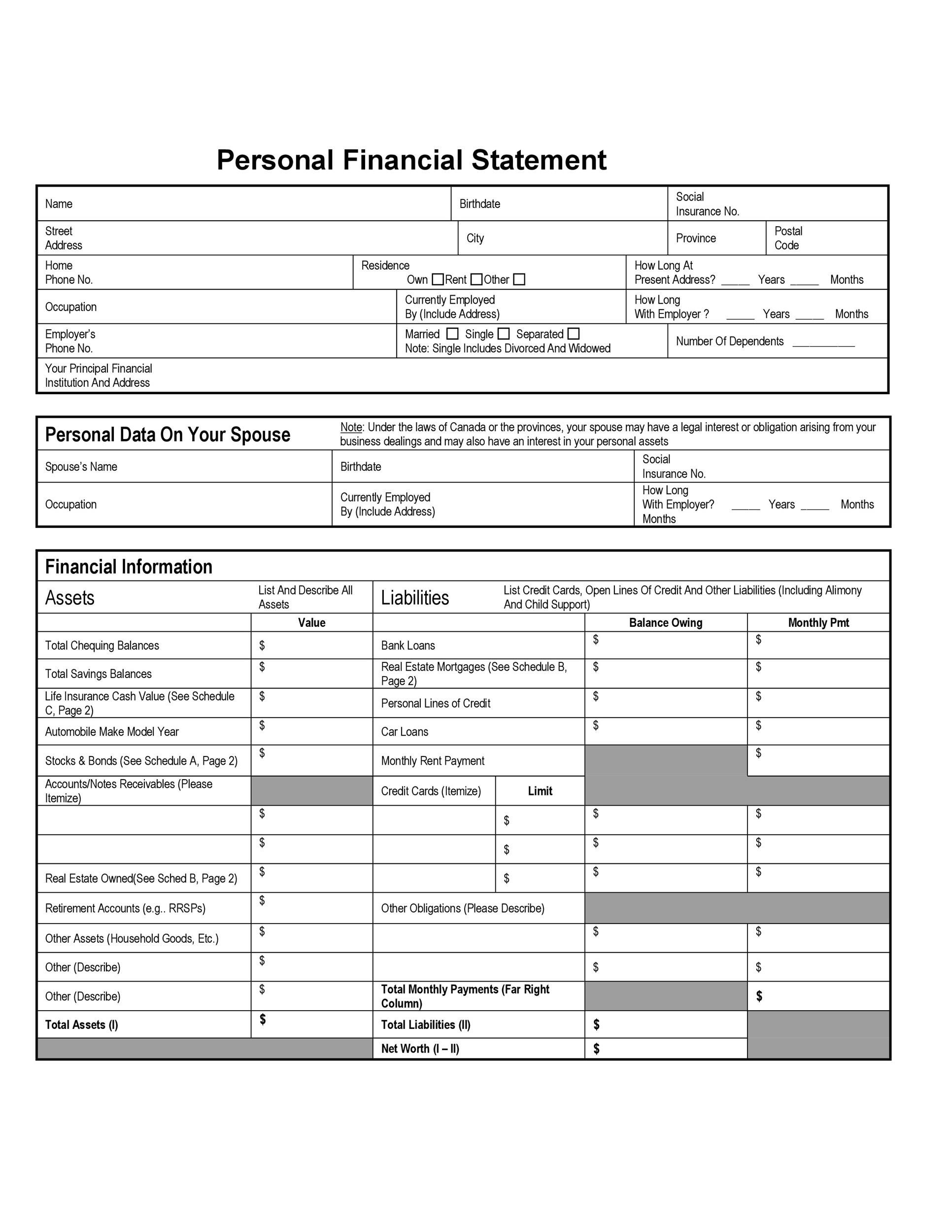 40 Personal Financial Statement Templates U0026 Forms TemplateLab Worksheets Library