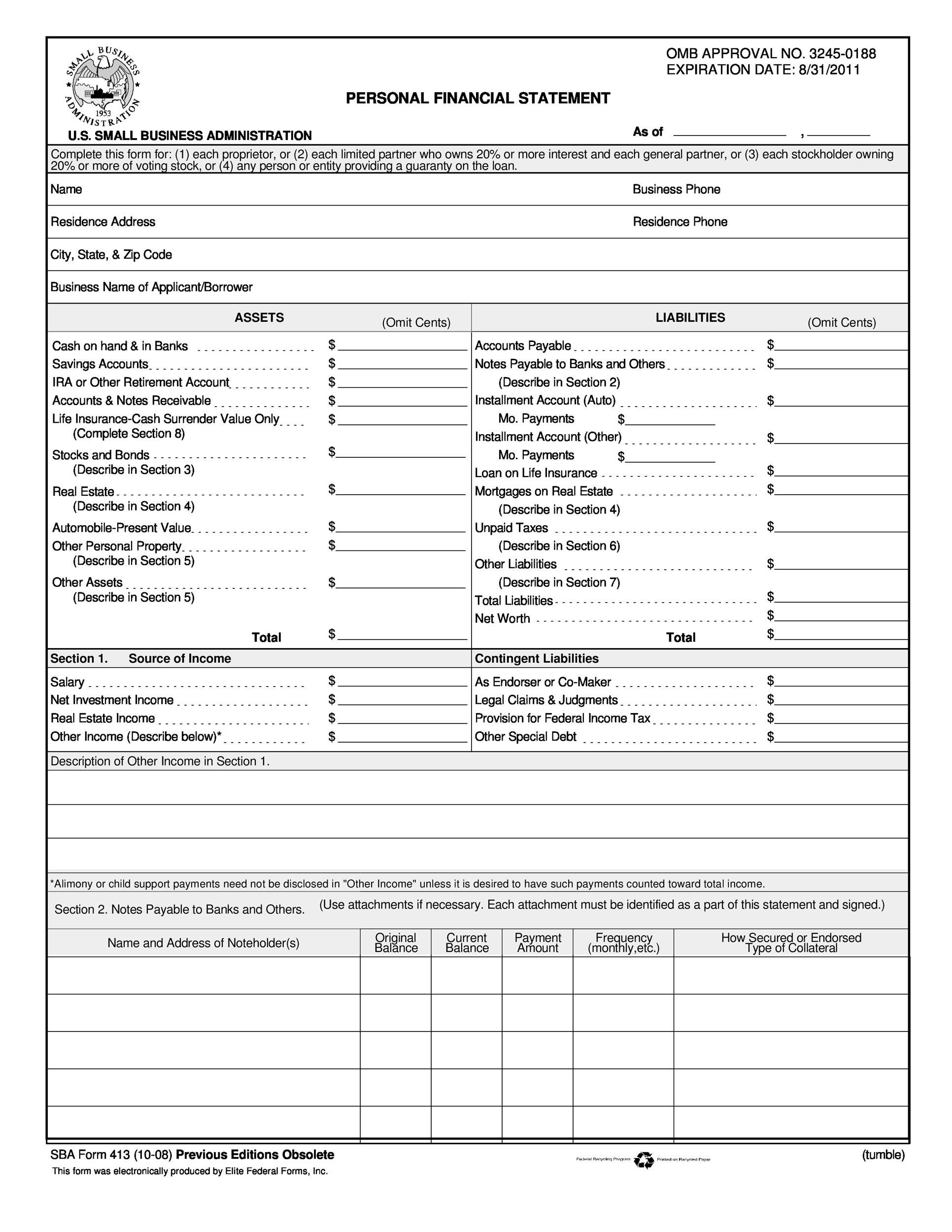 40 Personal Financial Statement Templates U0026 Forms TemplateLab Worksheets Library