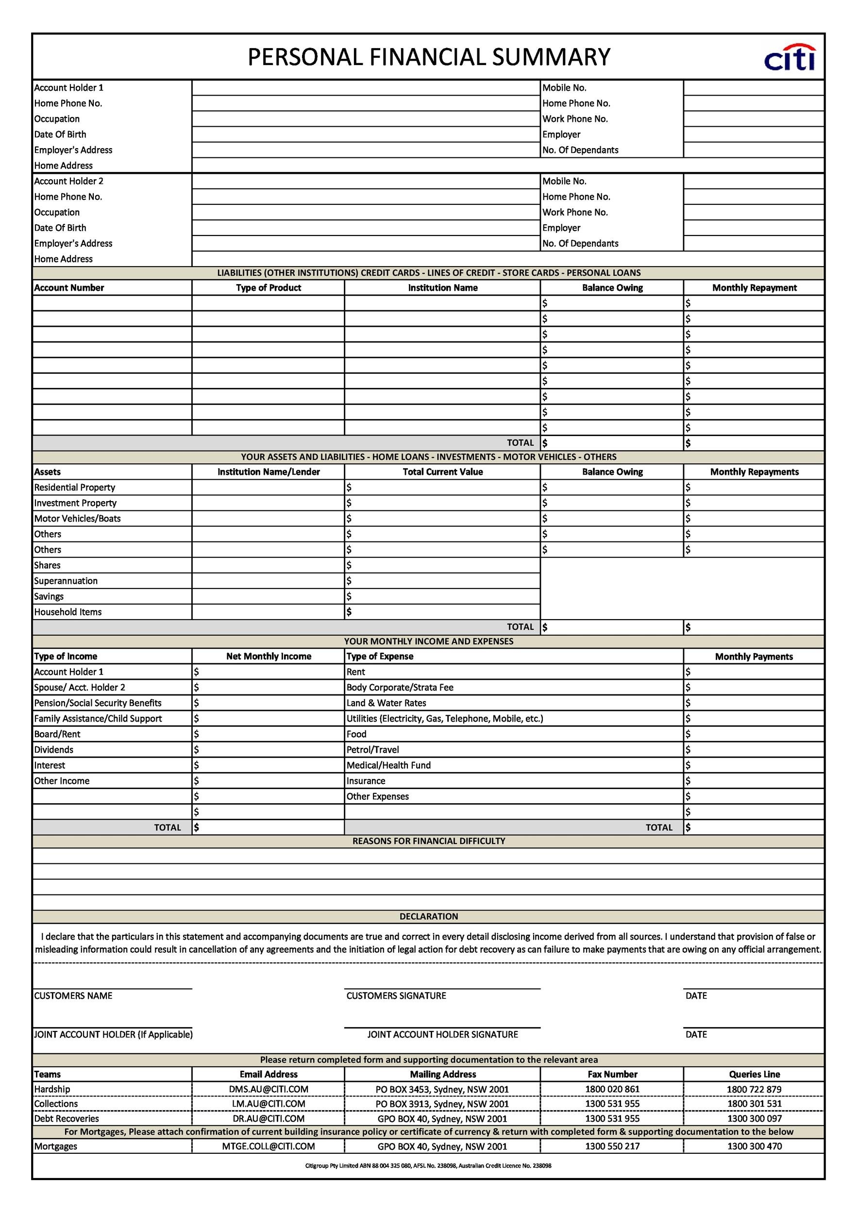 40 Personal Financial Statement Templates U0026 Forms TemplateLab