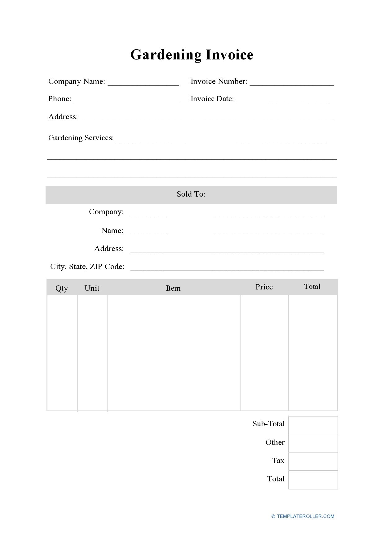 Free Printable Landscaping Invoice Forms