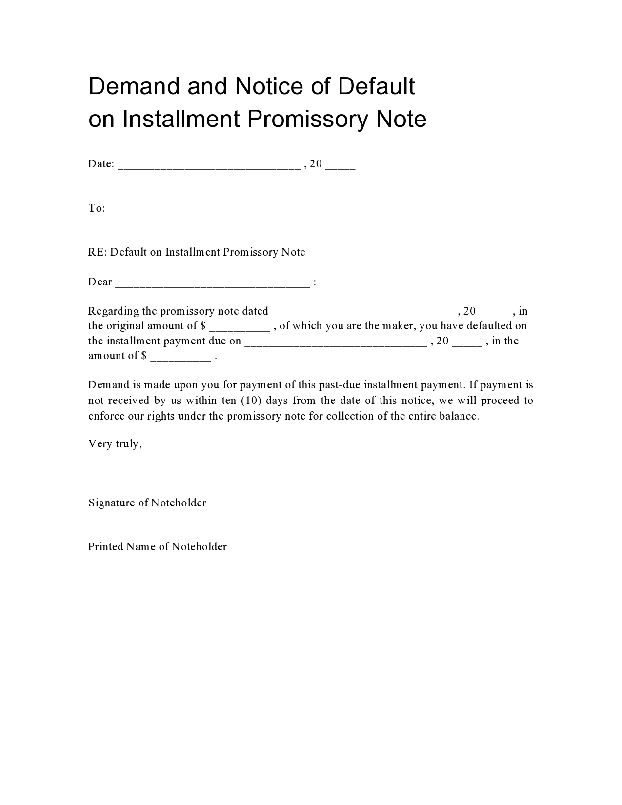 40 Printable Notice Of Default Letters Word TemplateLab