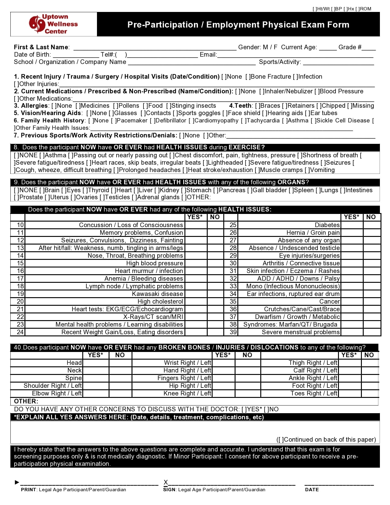 Free Printable Physical Exam Forms