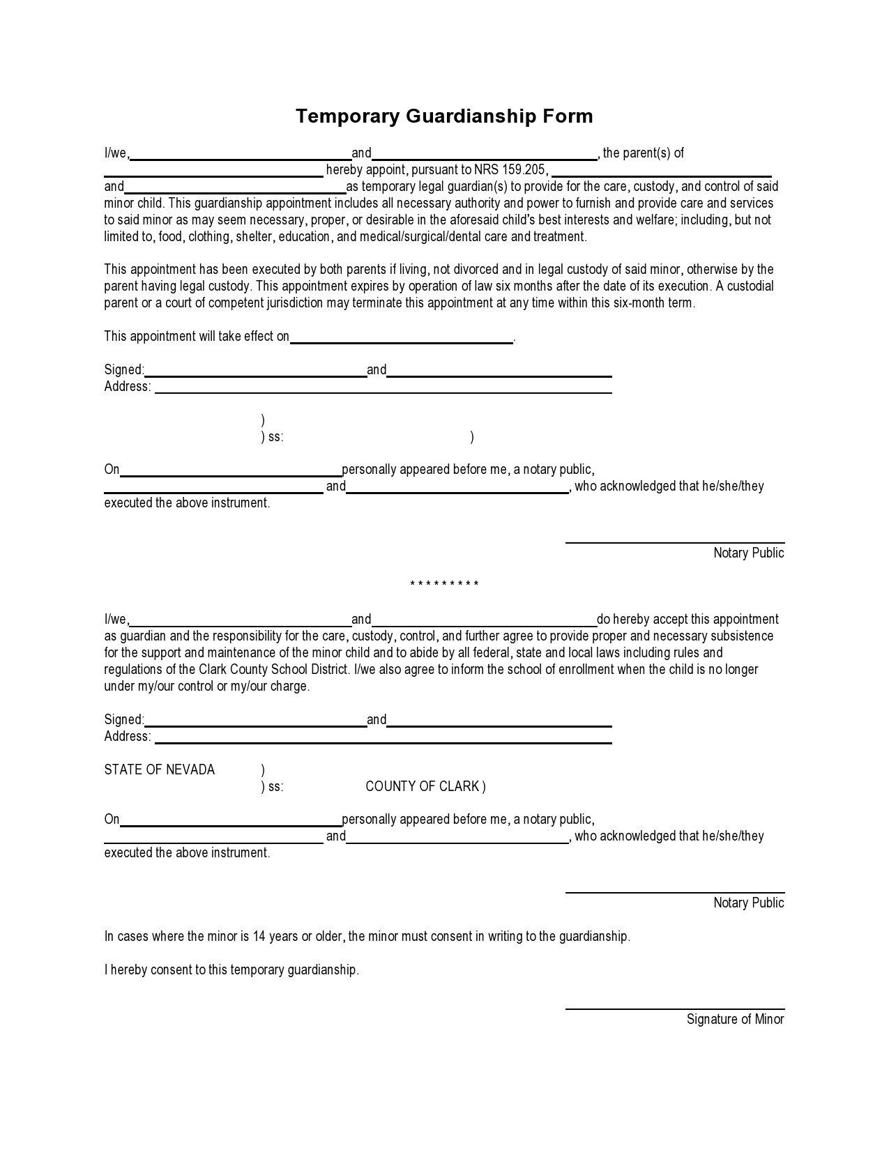 40 Printable Temporary Guardianship Forms All States 