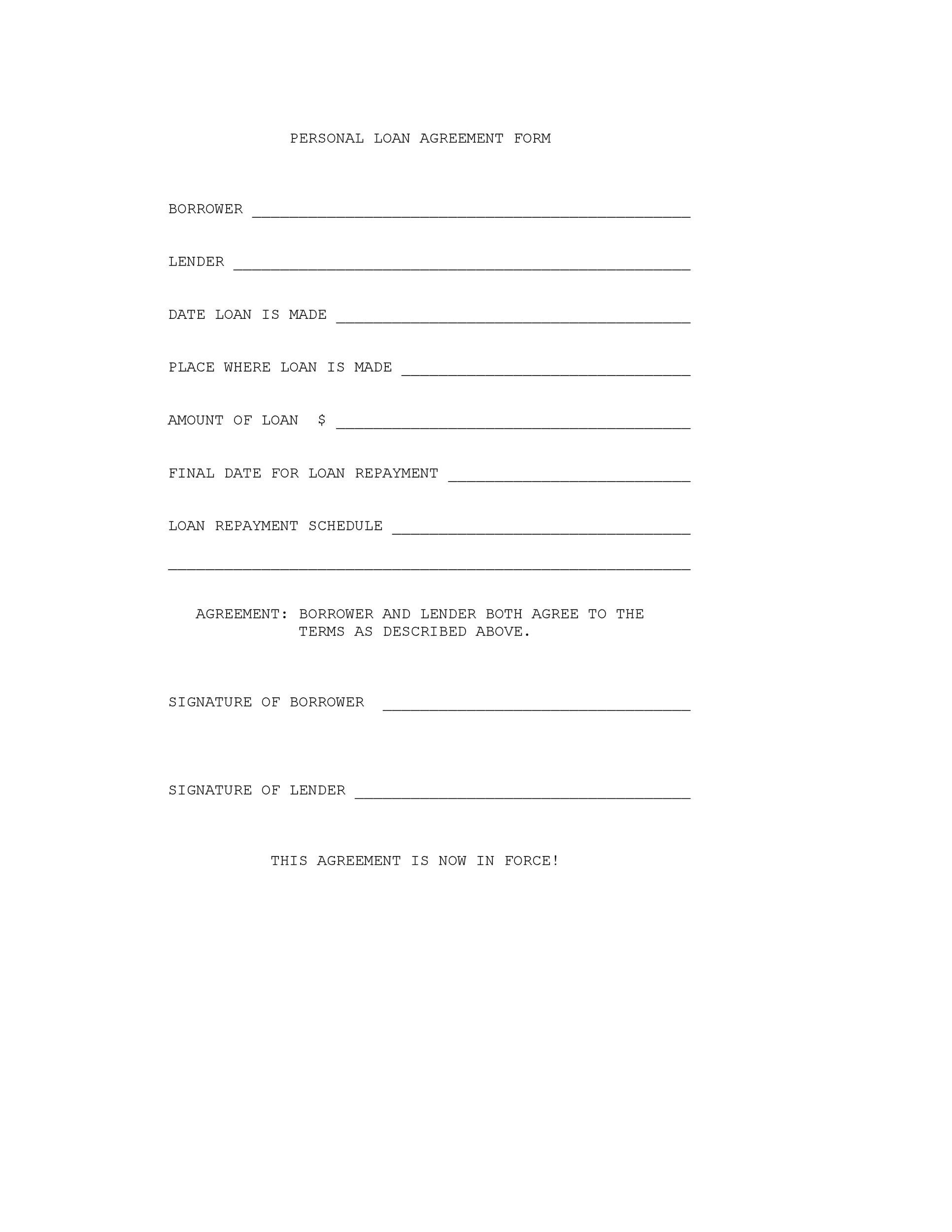 Free Printable Personal Loan Form
