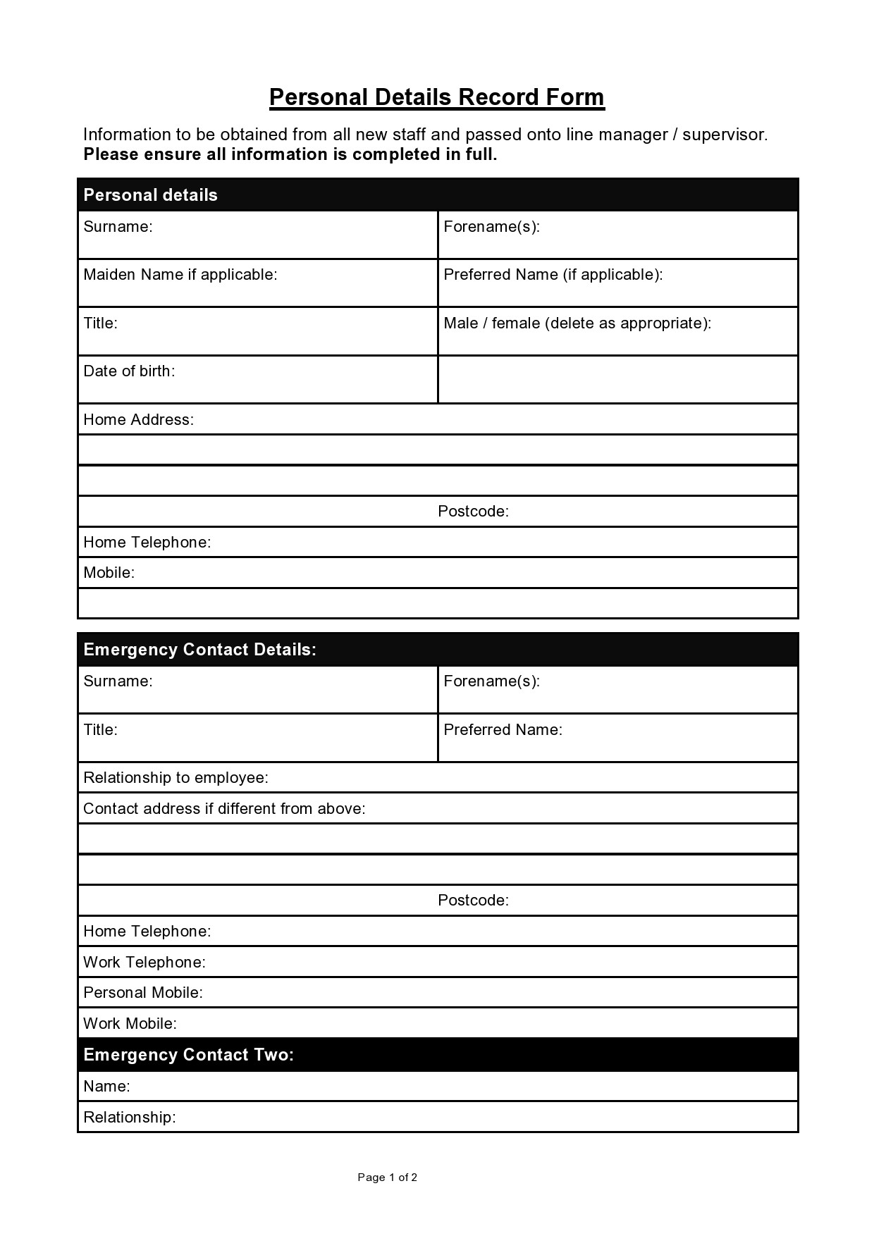 41 Free Personal Information Forms u0026 Templates TemplateLab