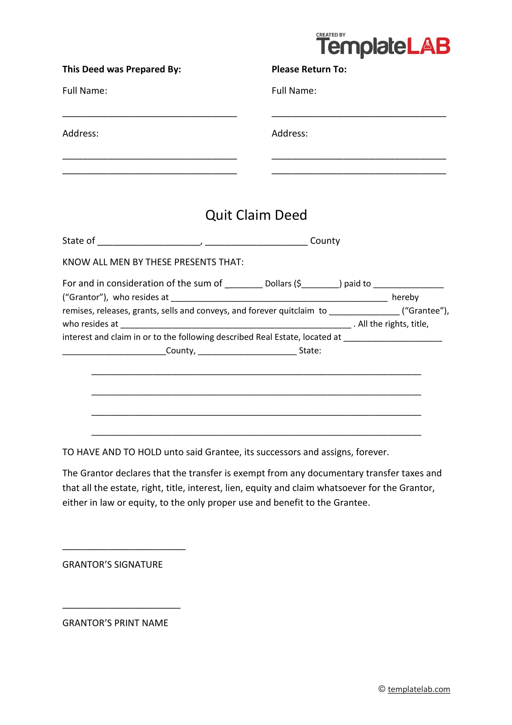 41 Free Quitclaim Deed Forms U0026 Templates TemplateLab