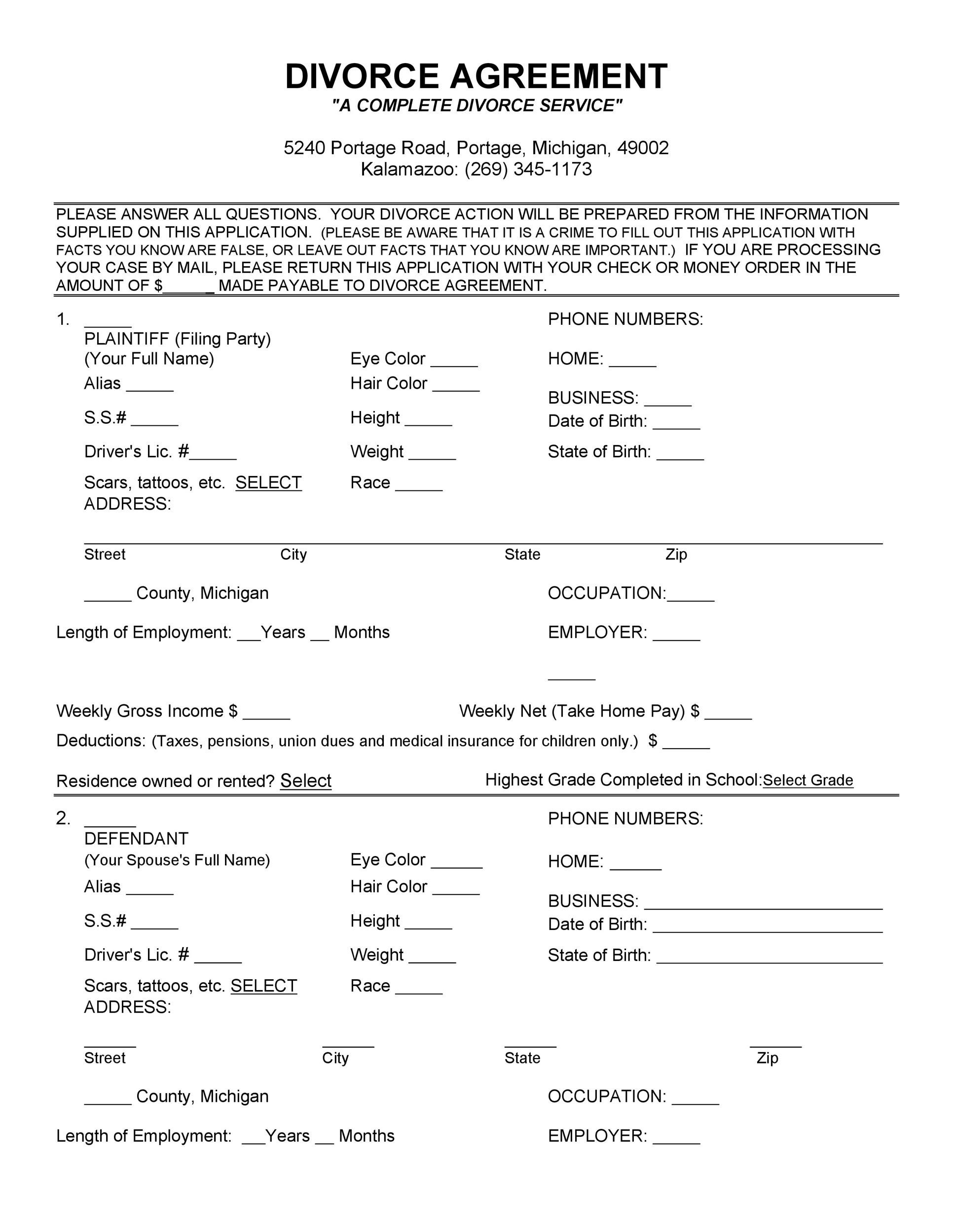 42 Printable Divorce Agreement Templates Word 