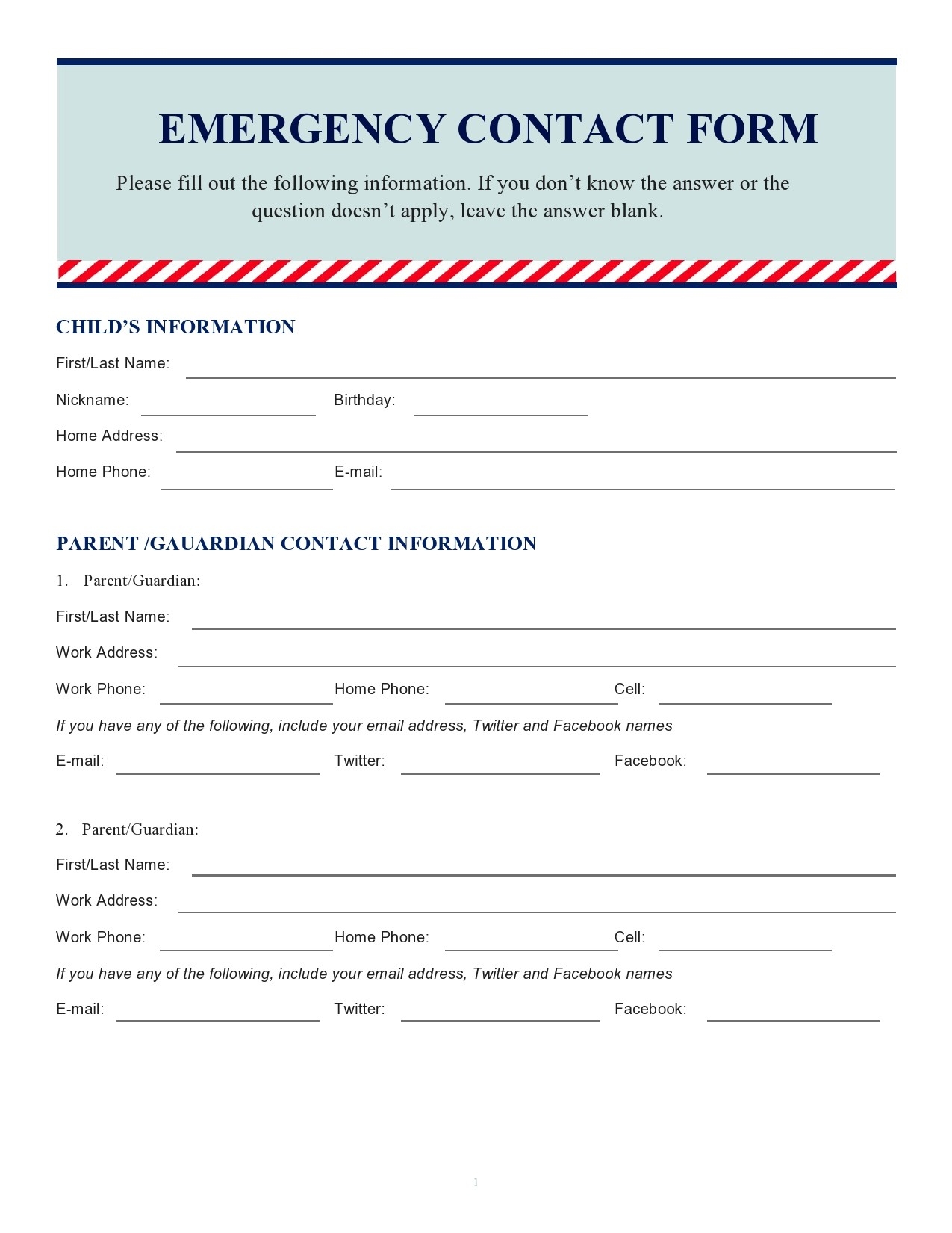 Free Printable Employee Emergency Contact Form