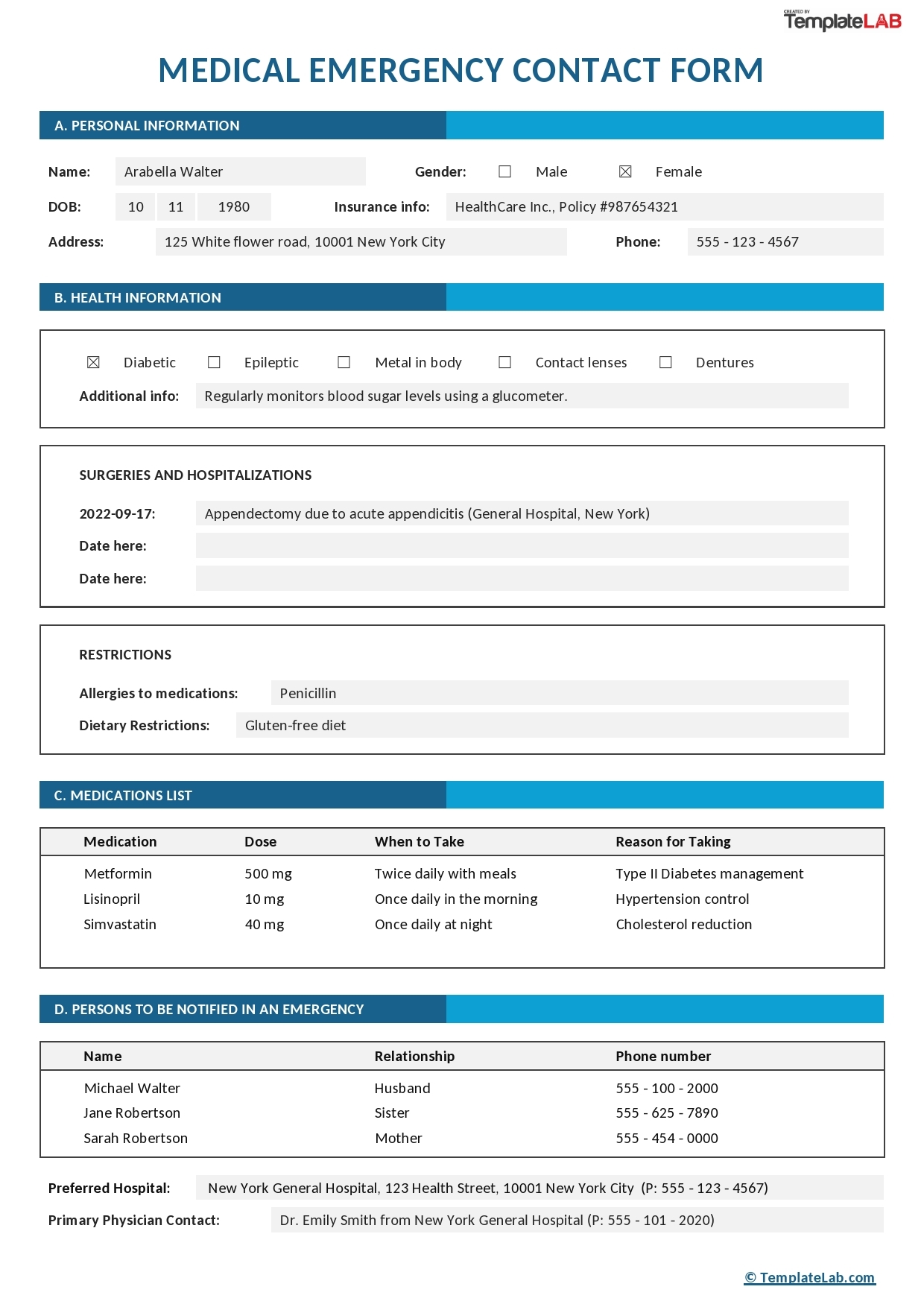 42 Printable Emergency Contact Forms 100 Free 