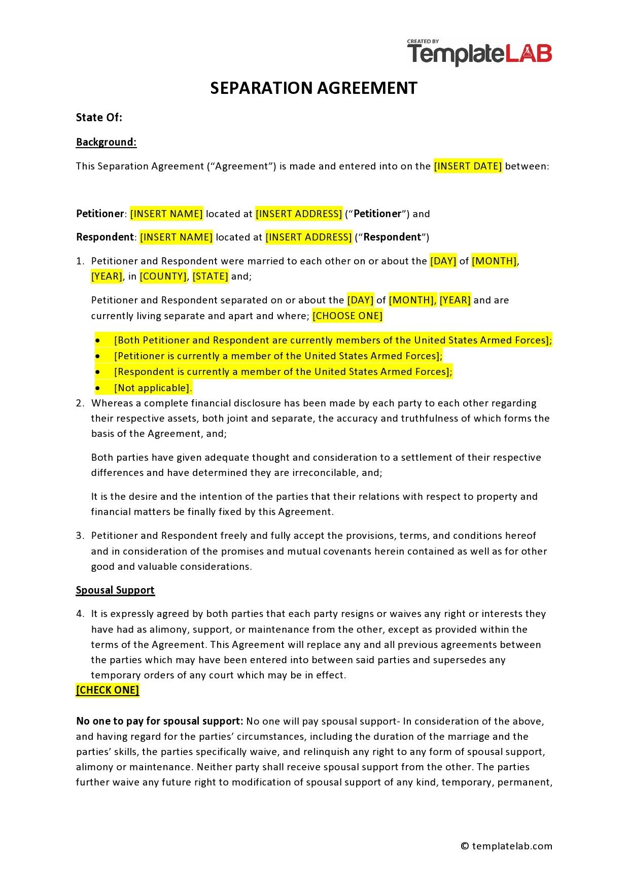 43 Best Separation Agreement Templates u0026 Separation Papers 