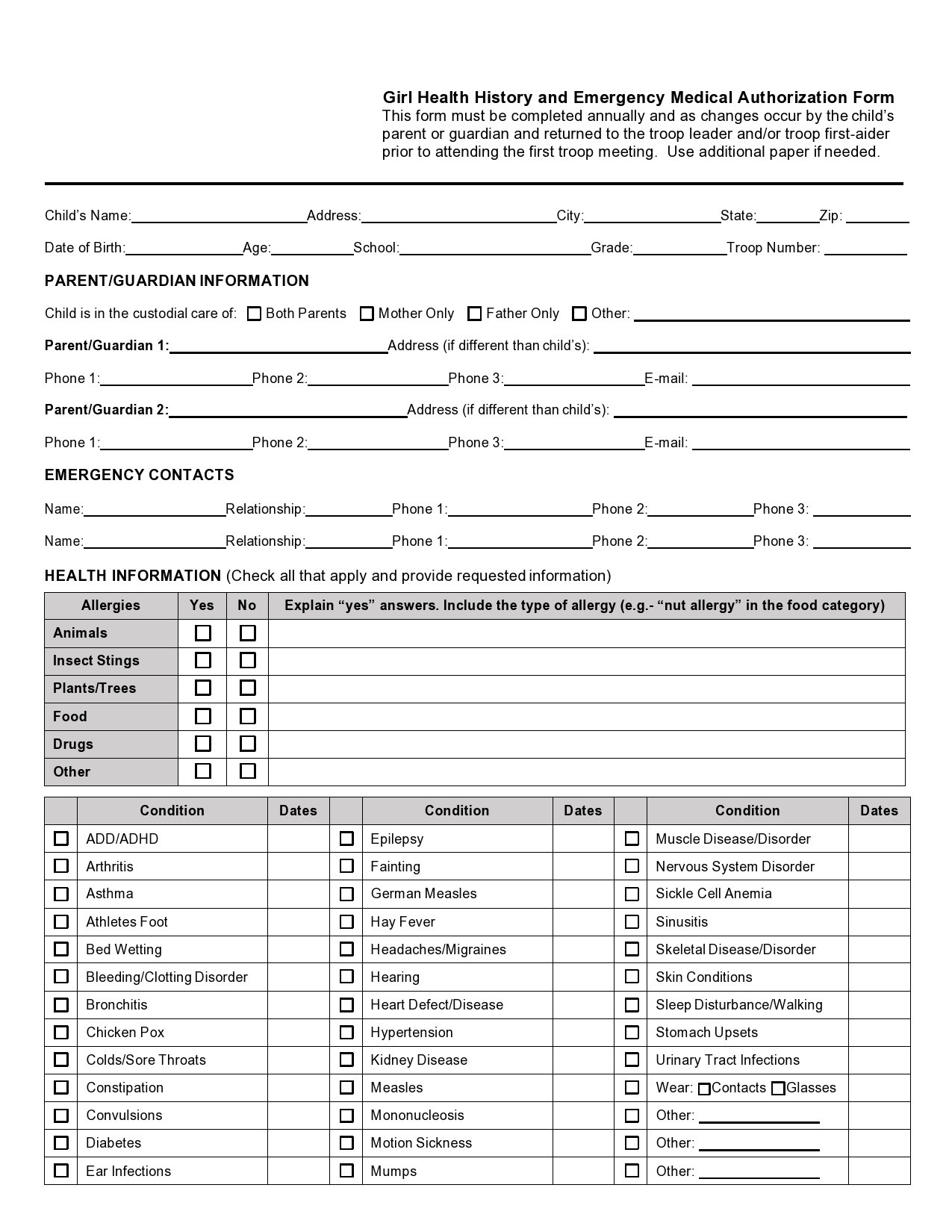 Free Printable Medical Forms Diabetes
