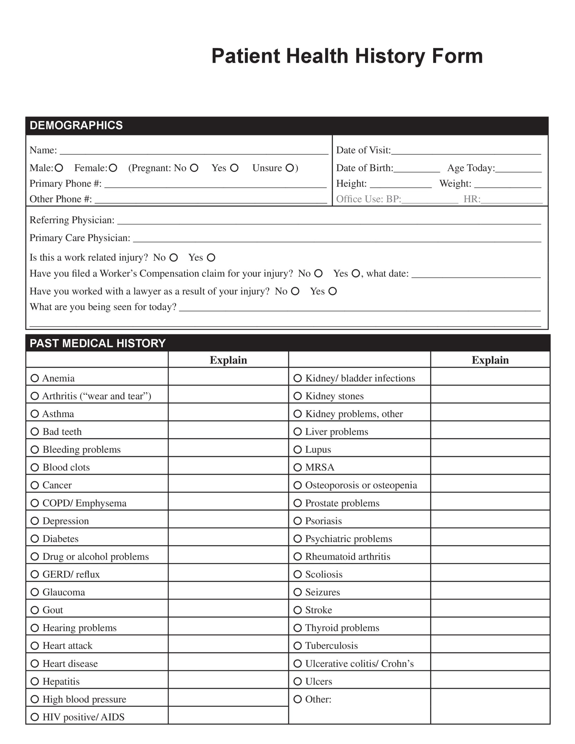 Free Online Medical History Form Printable