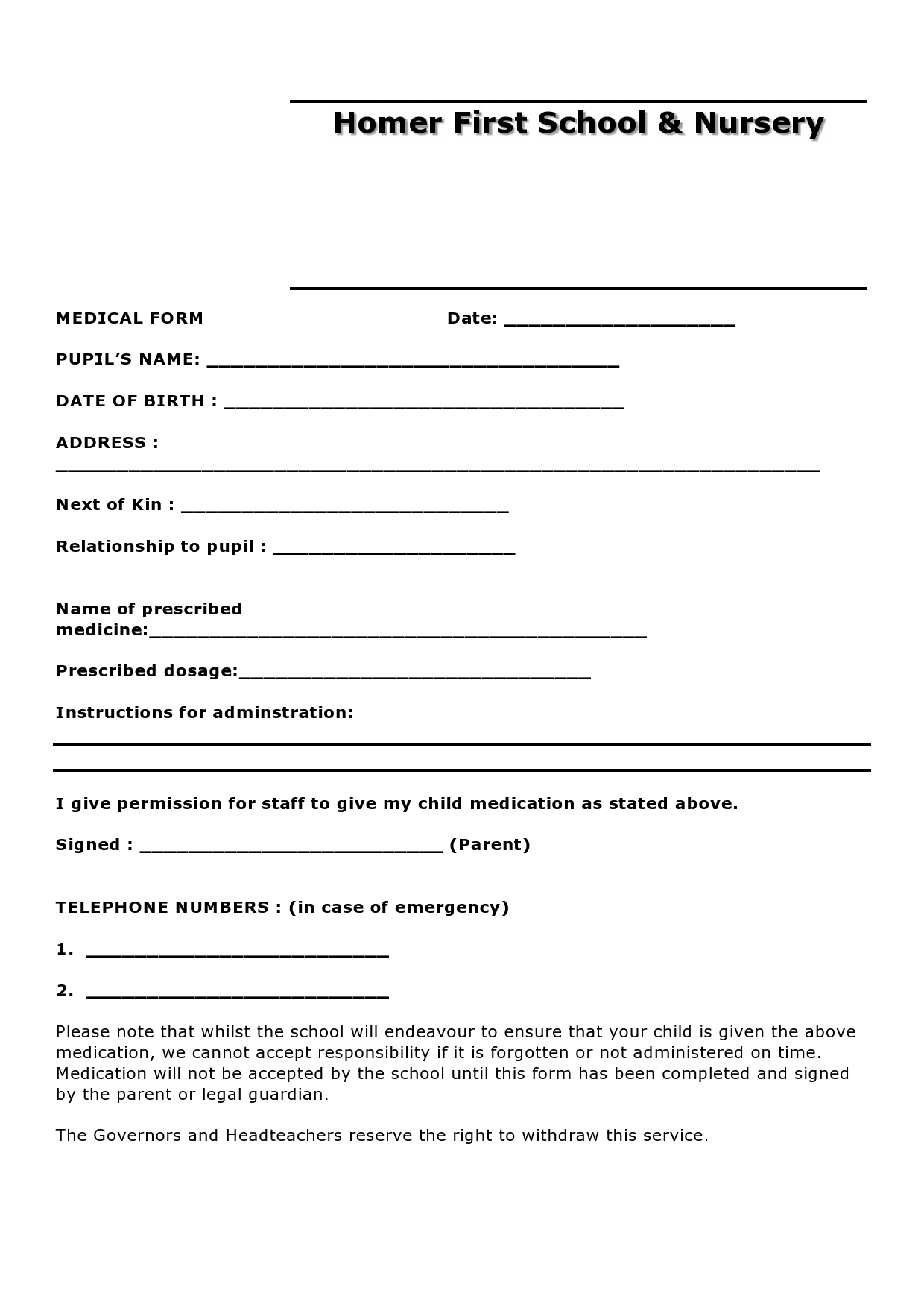 Free Printable Child Medical Consent Form