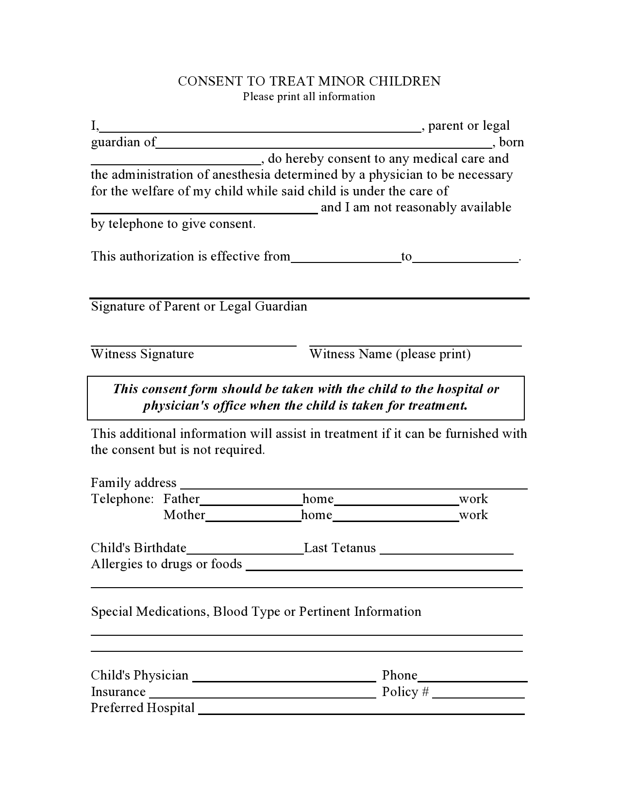 Emergency Medical Free Printable Child Medical Consent Form For Grandparents