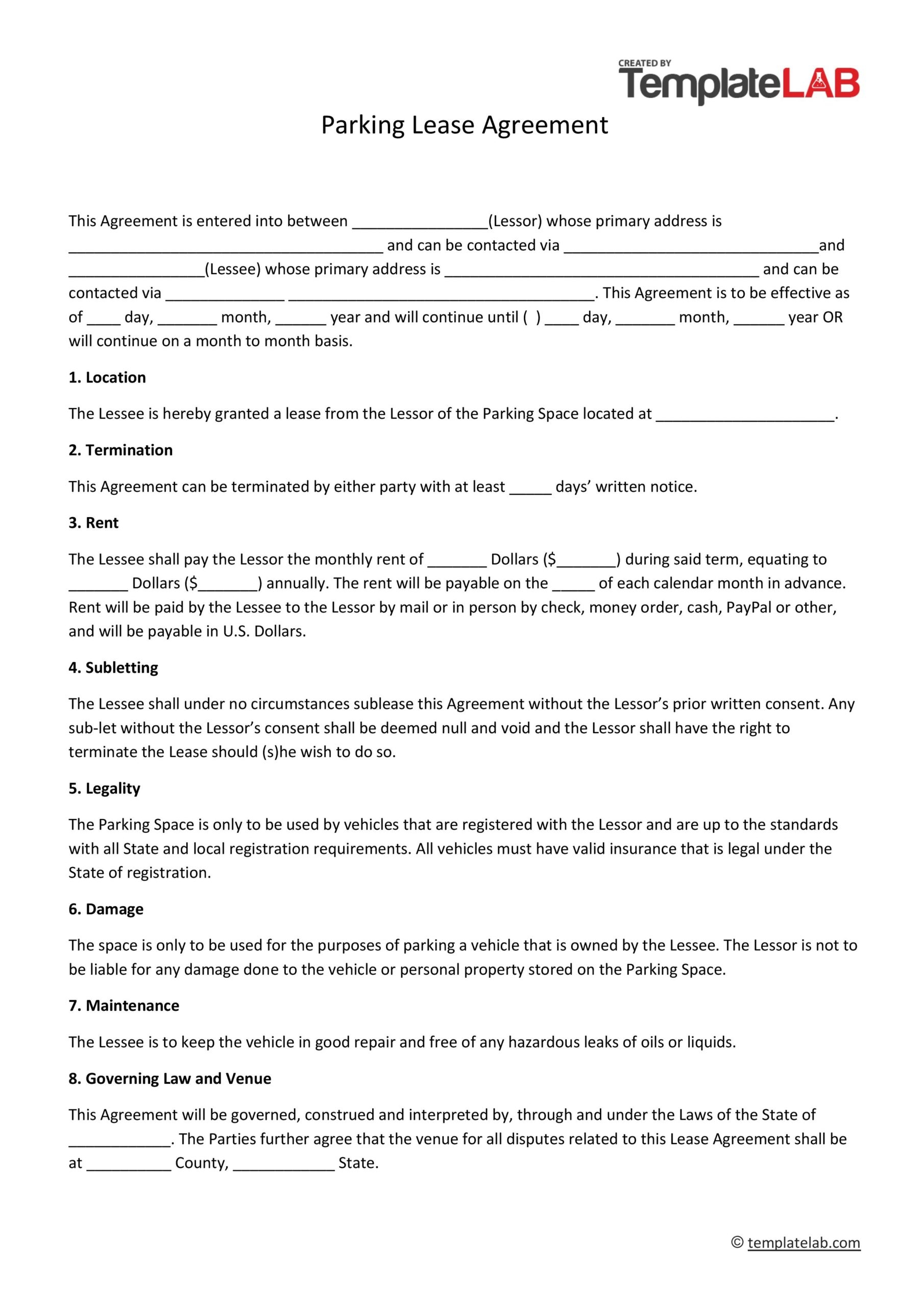Free Printable Lease Agreement Form