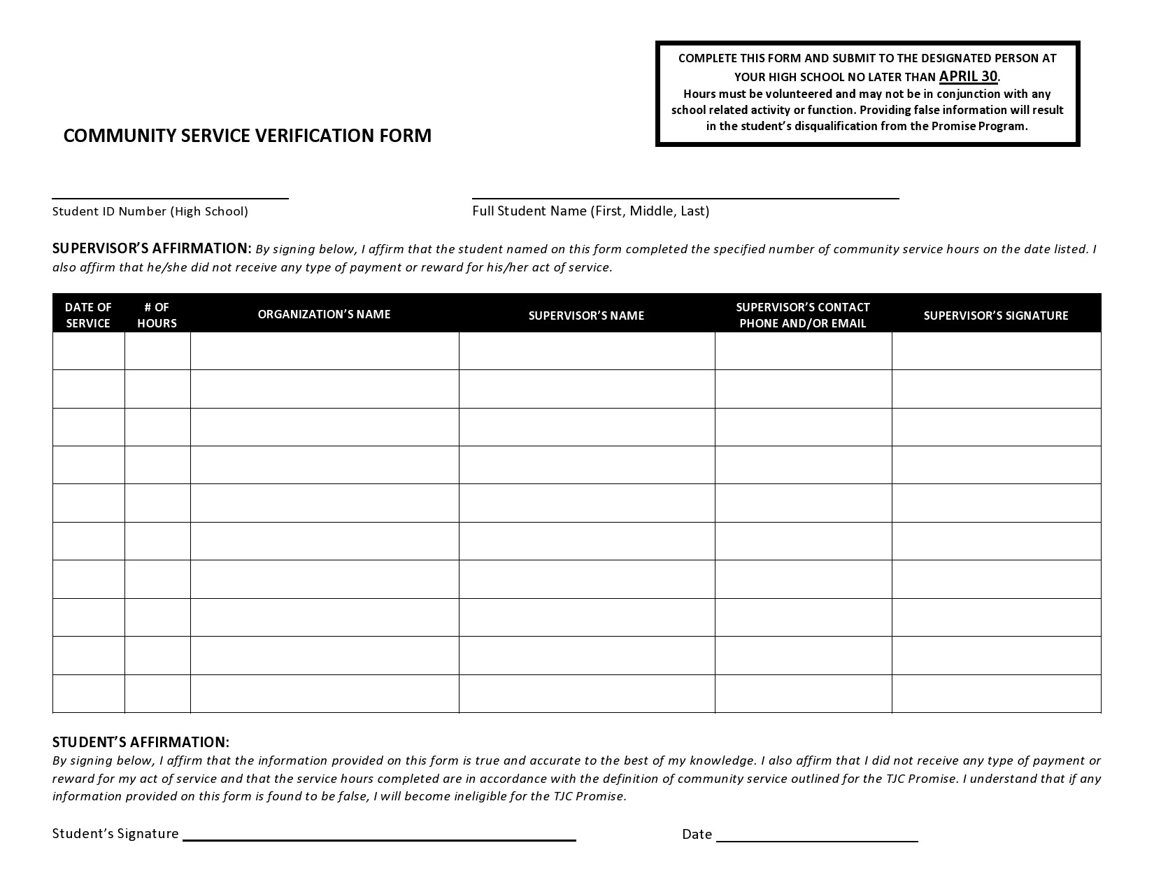 44 Printable Community Service Forms MS Word TemplateLab