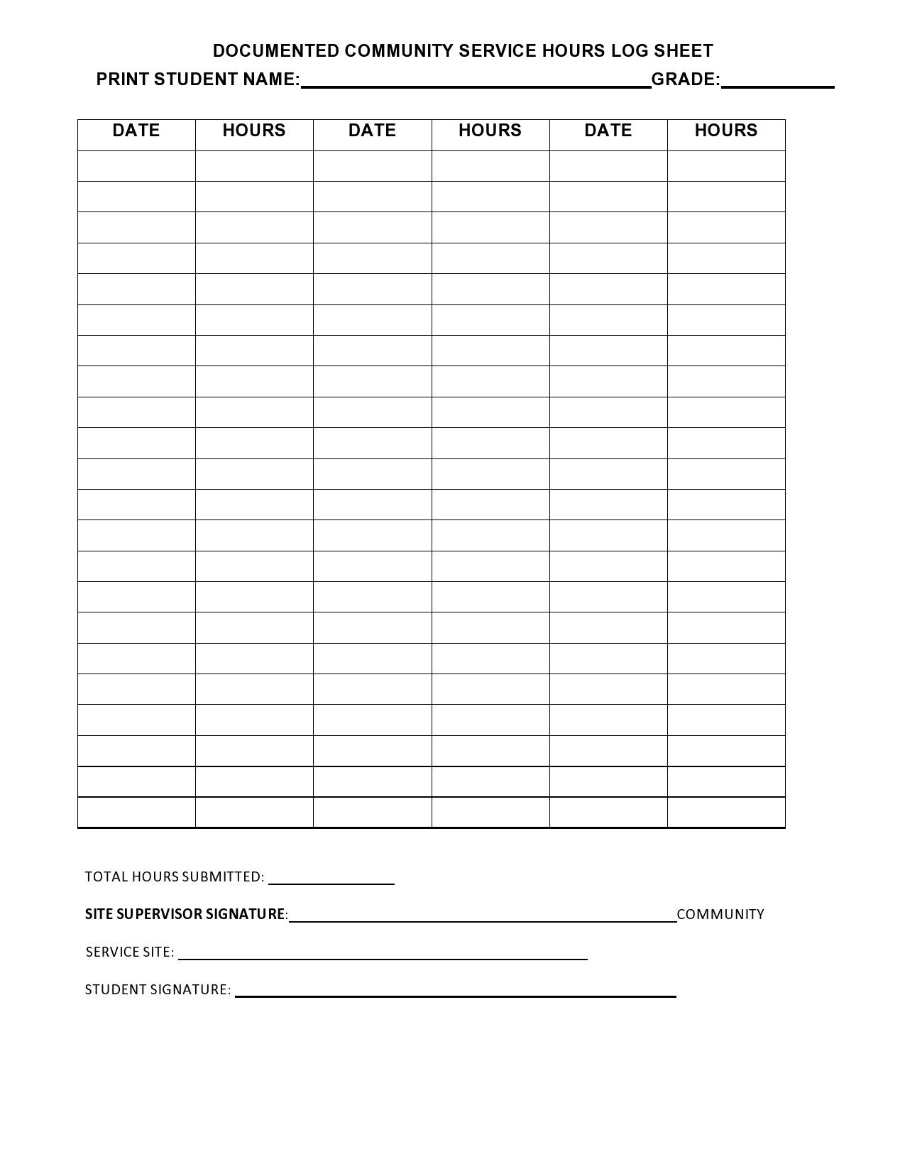 Community Service Form Free Printable