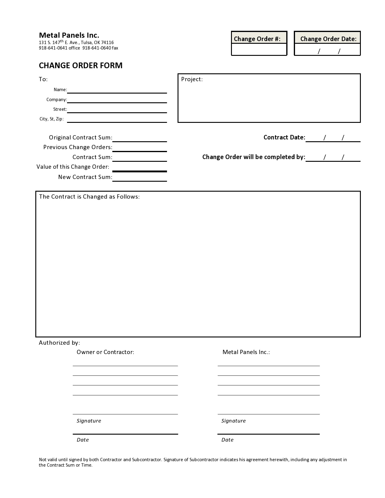 Contractor Free Printable Construction Change Order Forms