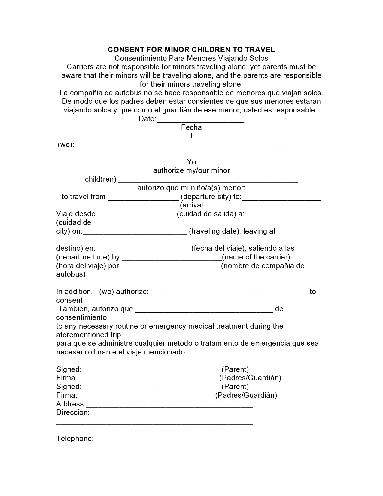 45 Printable Child Travel Consent Forms Word U0026 PDF 