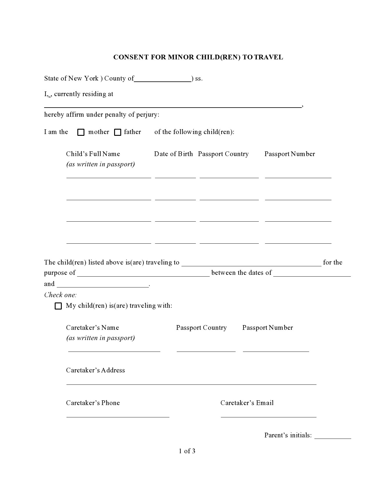 45 Printable Child Travel Consent Forms Word U0026 PDF 