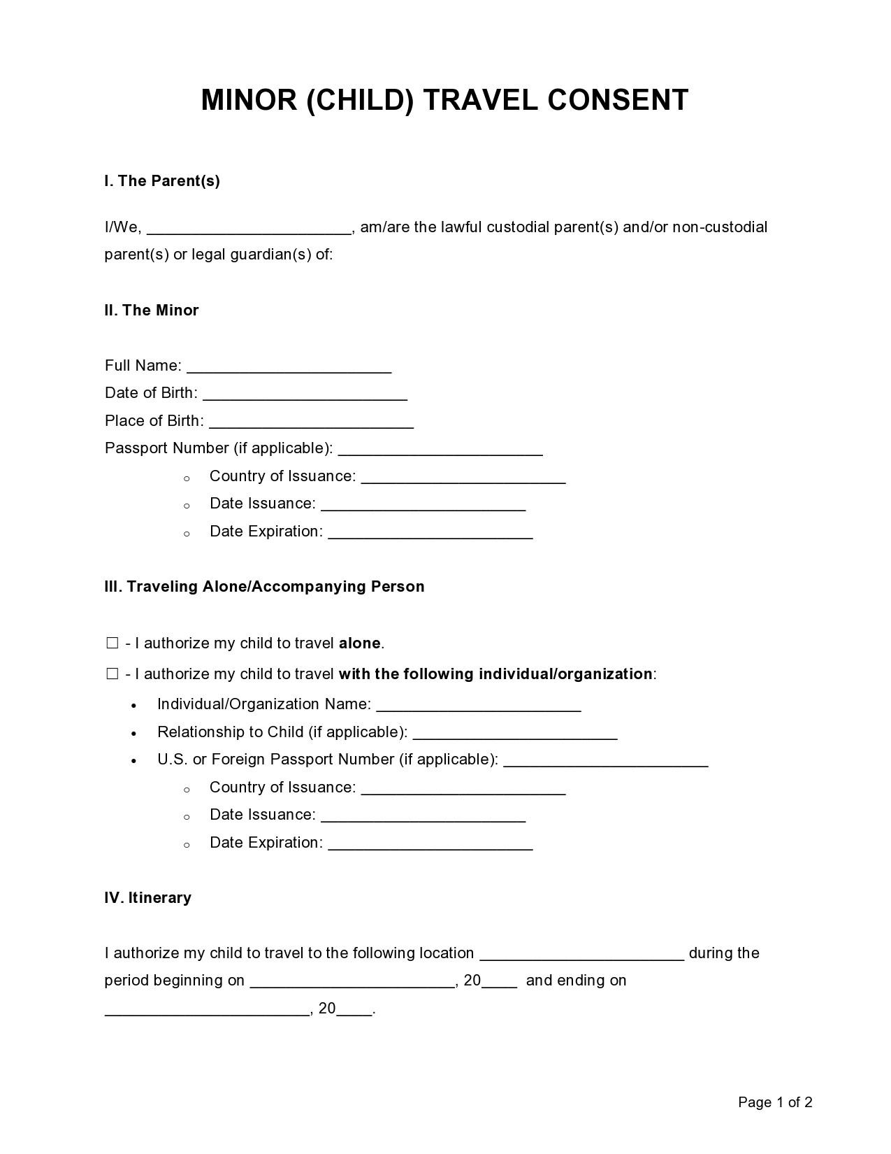 45 Printable Child Travel Consent Forms Word U0026 PDF 