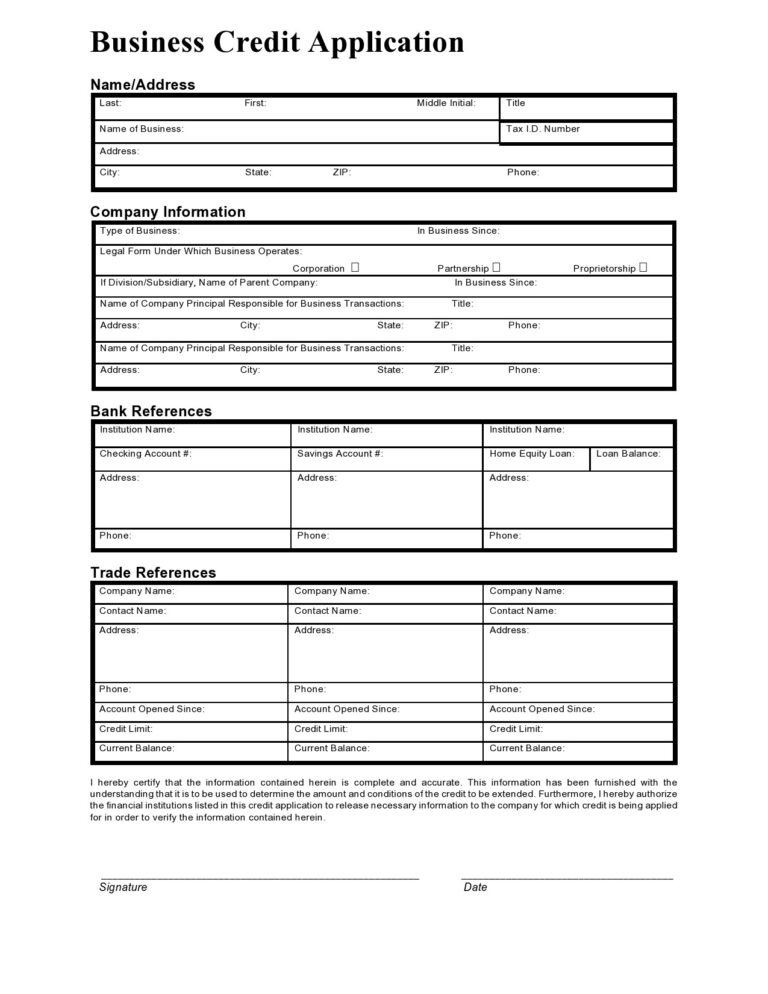 48 Blank Business Credit Application Templates 100 FREE 