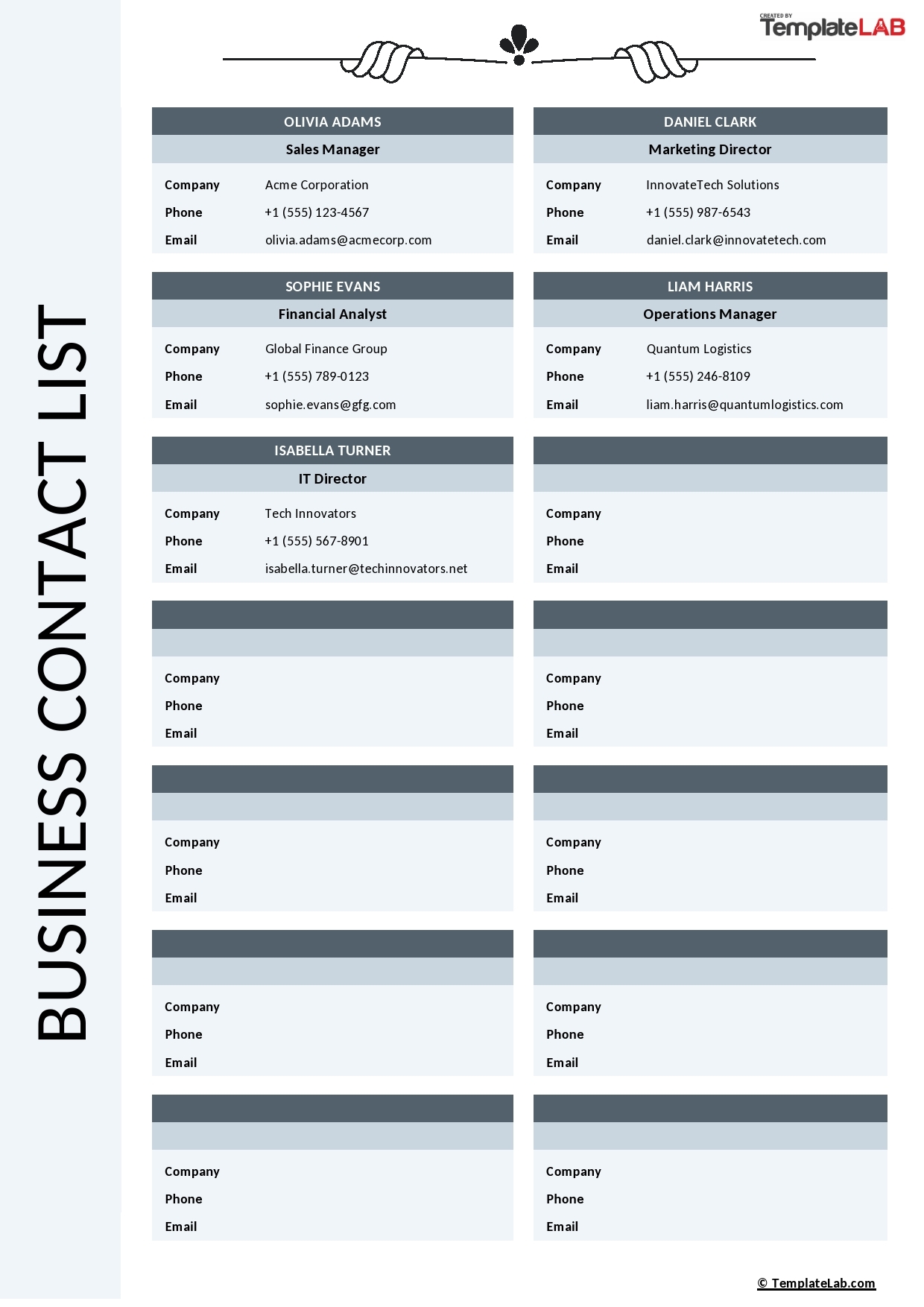 Free Printable Business Contact Forms