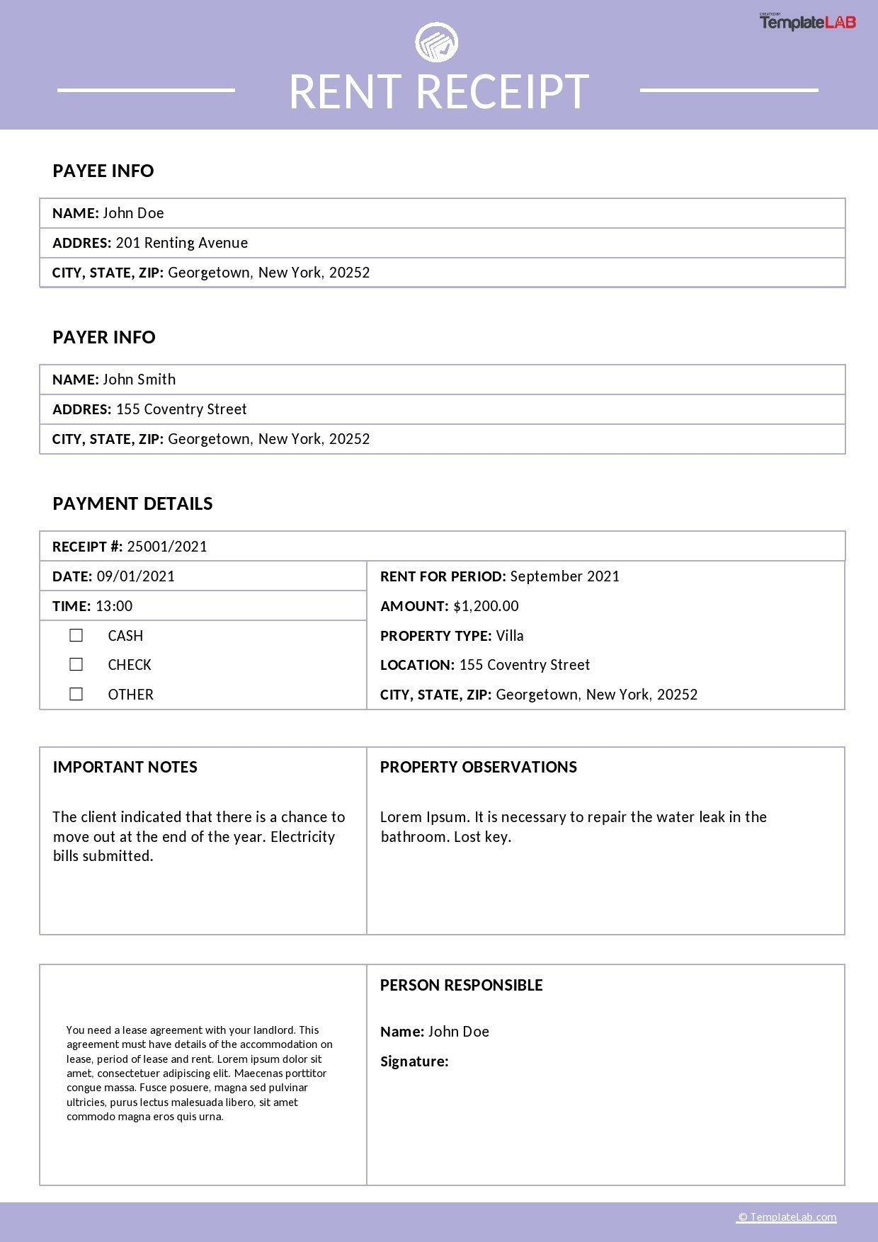 Free Printable Rent Receipt Forms