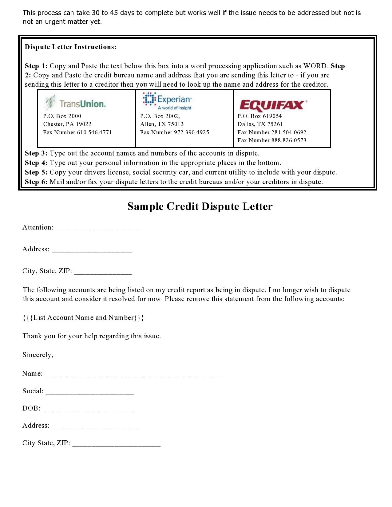 50 Best Credit Dispute Letters Templates Free TemplateLab Worksheets Library