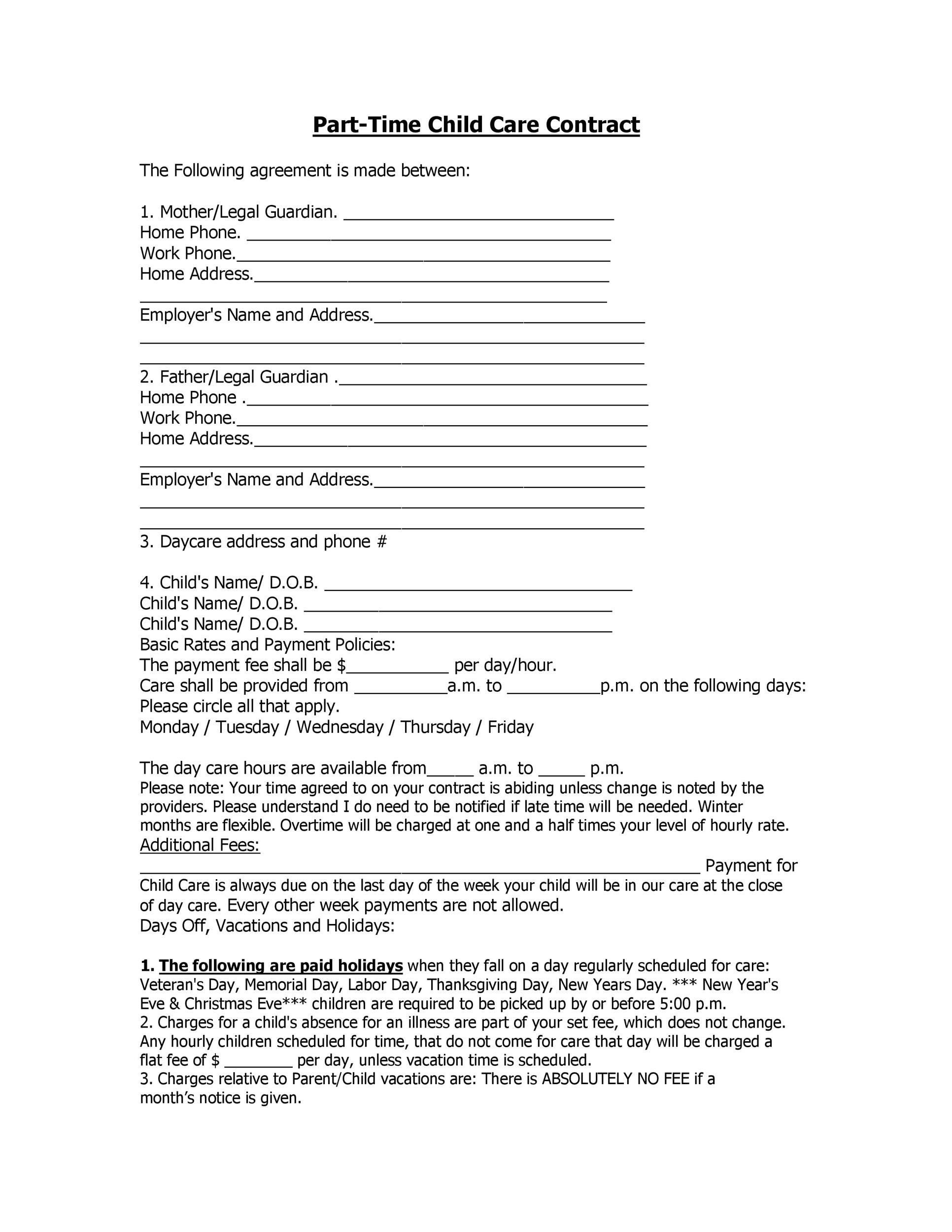 50 Daycare Child Care U0026 Babysitting Contract Templates Free 