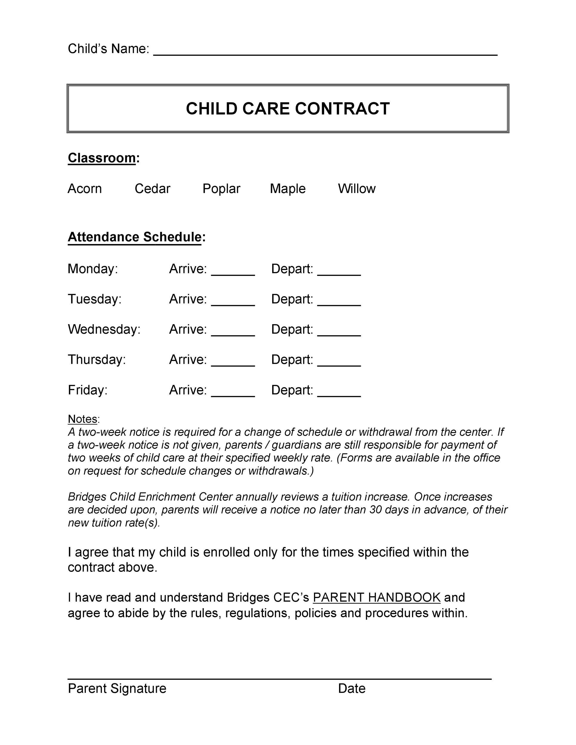 50 Daycare Child Care U0026 Babysitting Contract Templates Free 