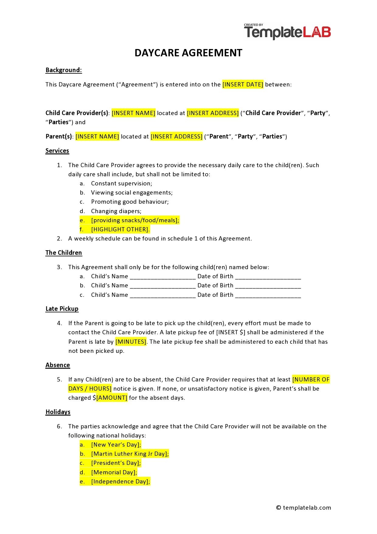 50 Daycare Child Care U0026 Babysitting Contract Templates Free 