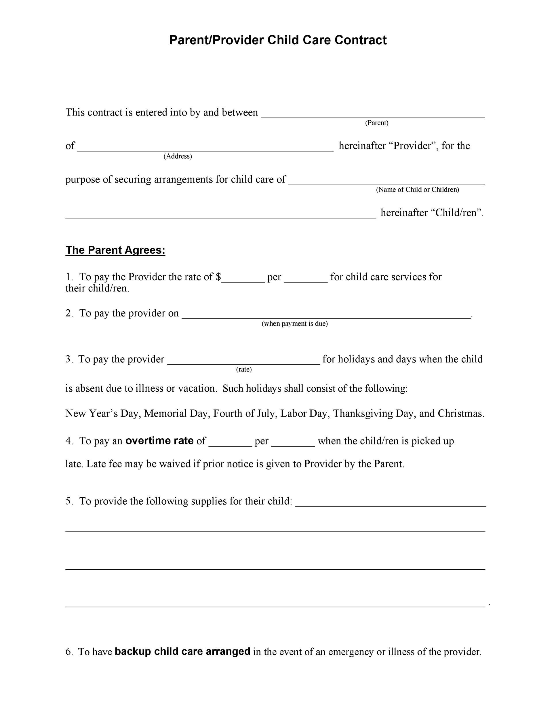 Free Printable Forms For Daycare Providers