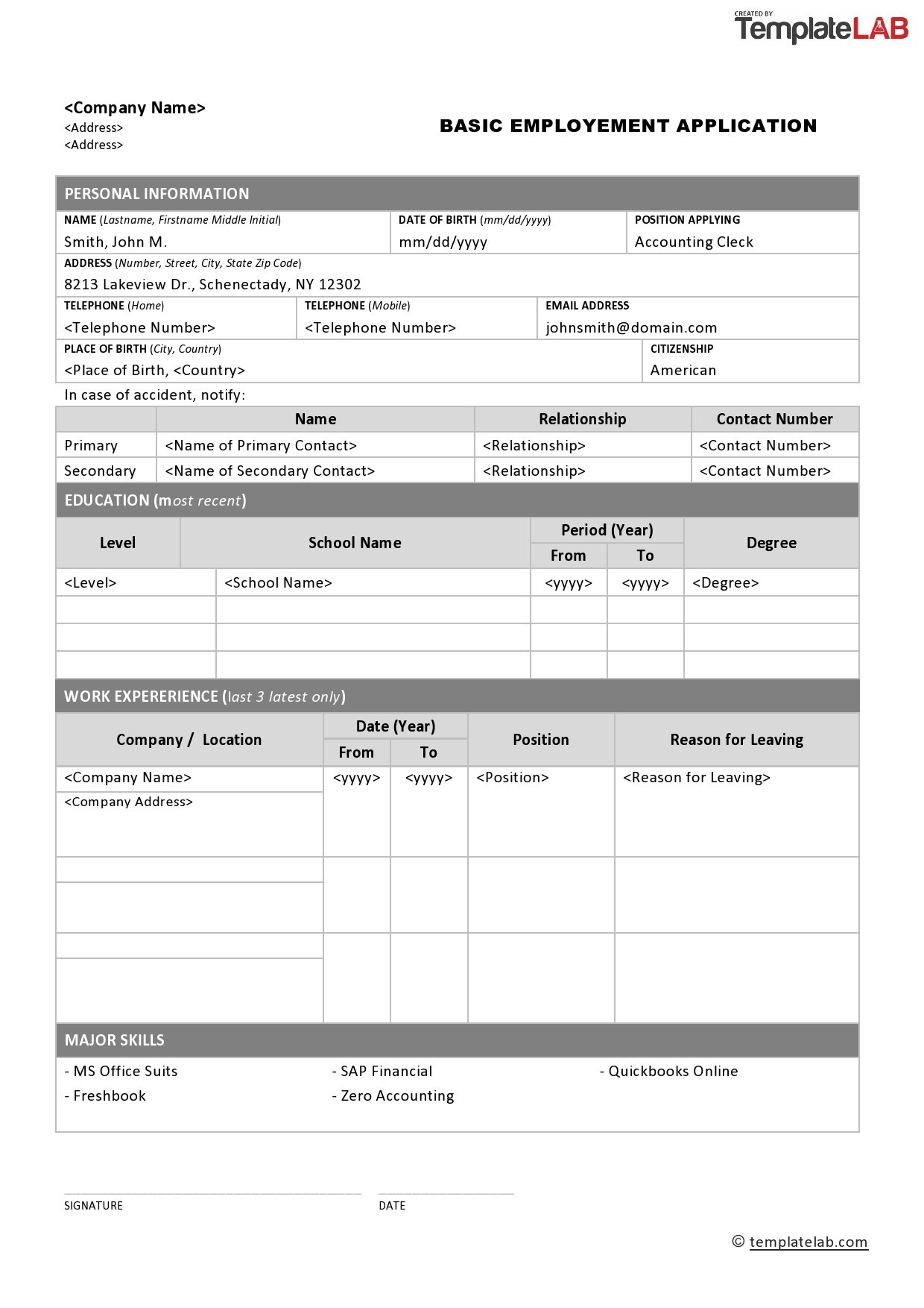 Free Forms Job Application Printable Single Page