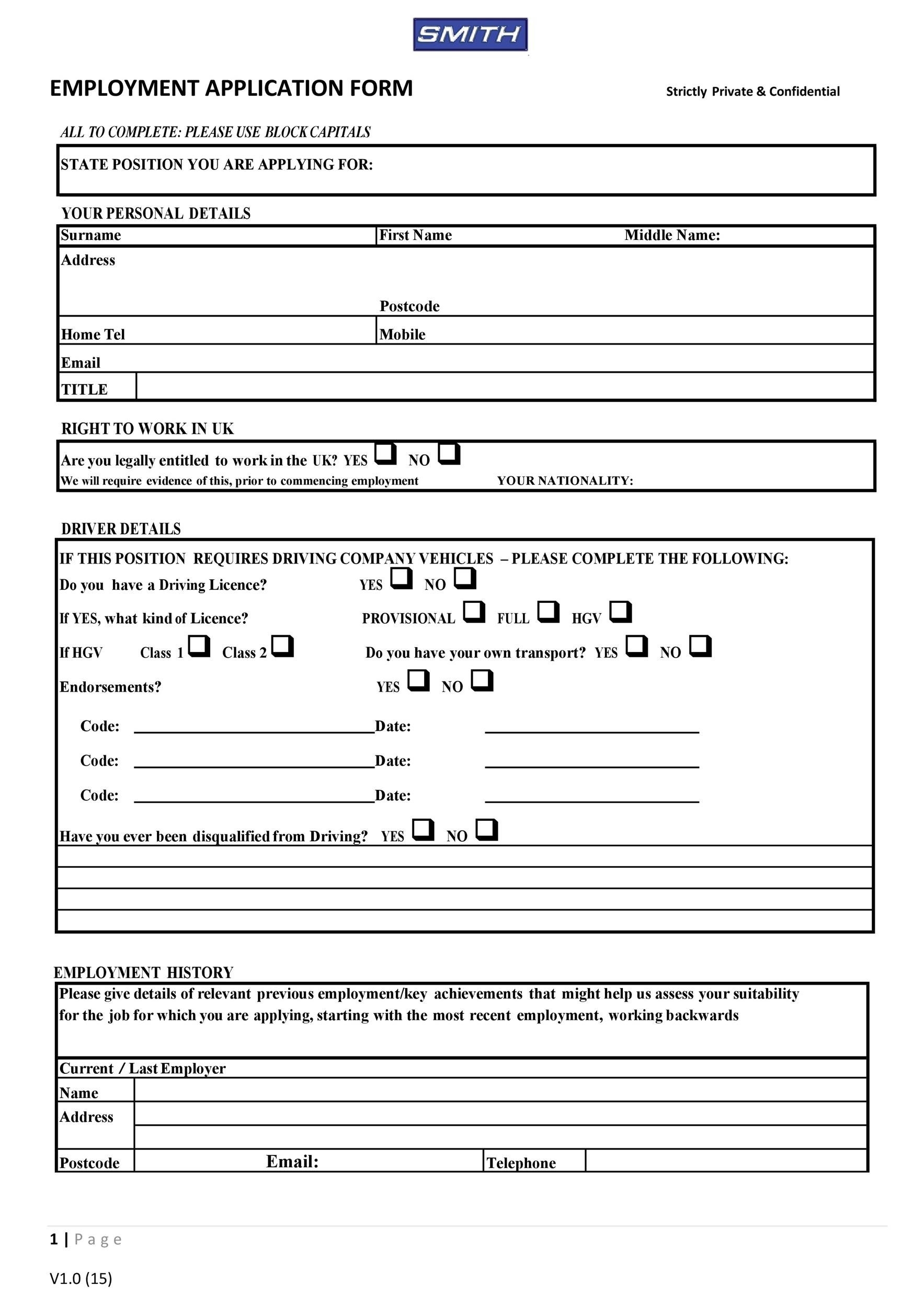 All Free Employment Printable Forms