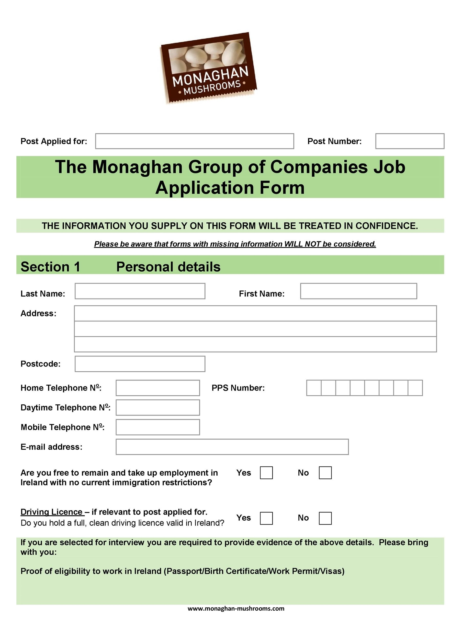 Free Printable Job Application Forms Templates