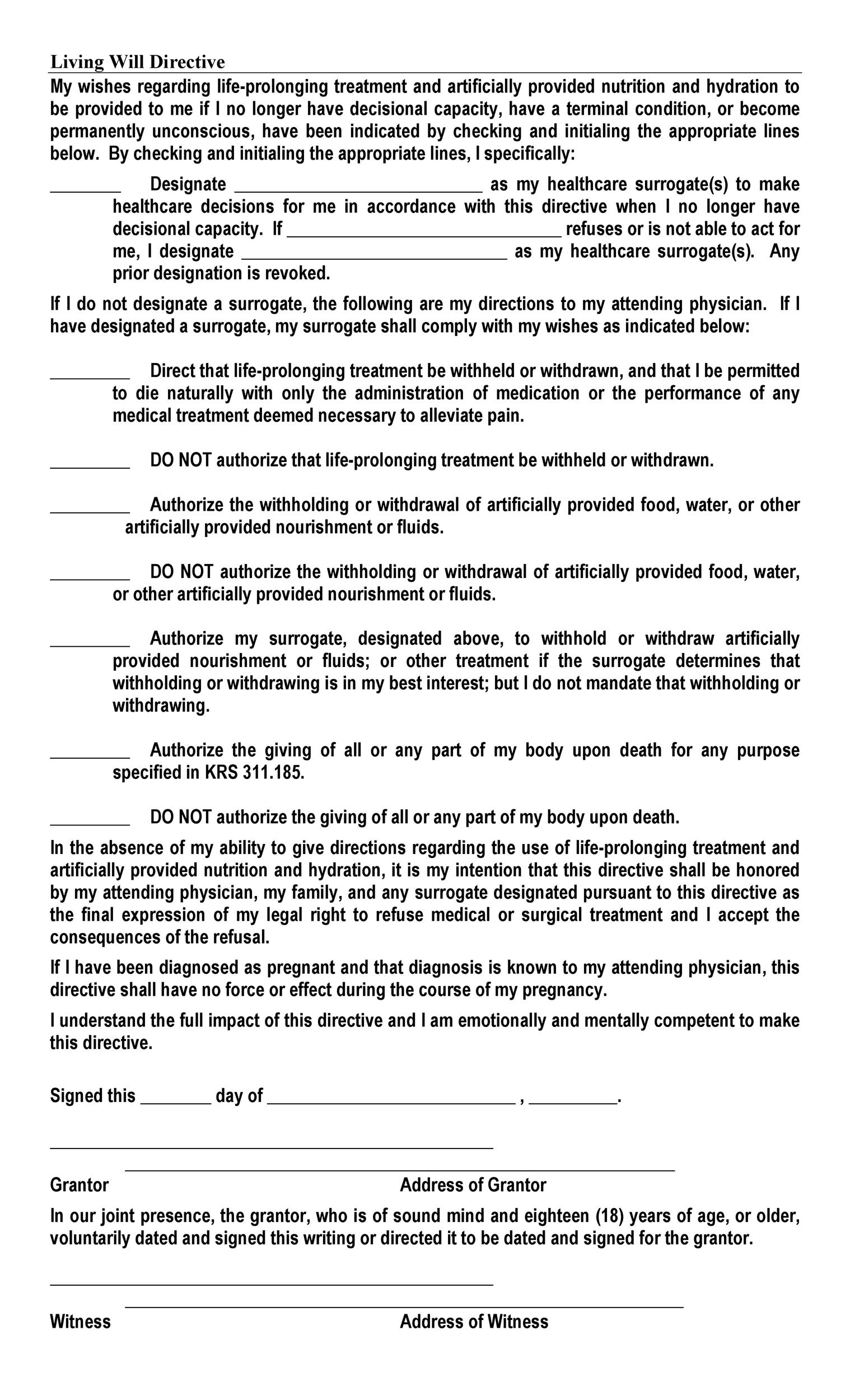 Living Will Forms Free Printable