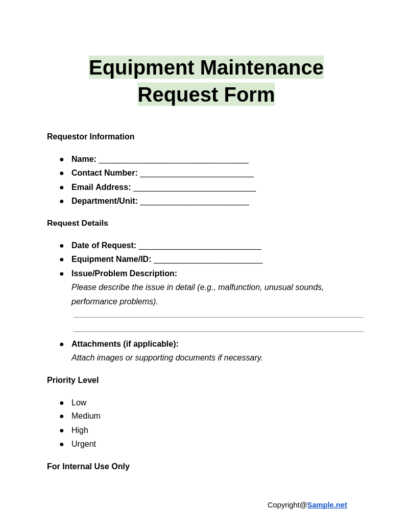 Free Printable Maintenance Request Form