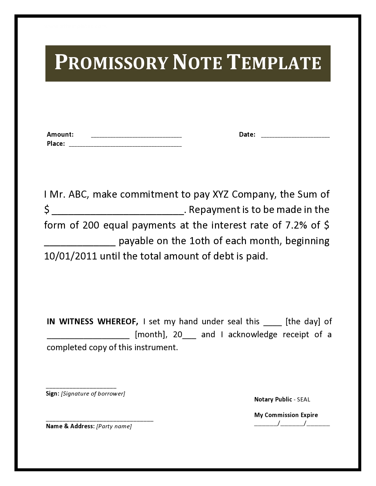 50 FREE Promissory Note Templates Secured U0026 Unsecured 