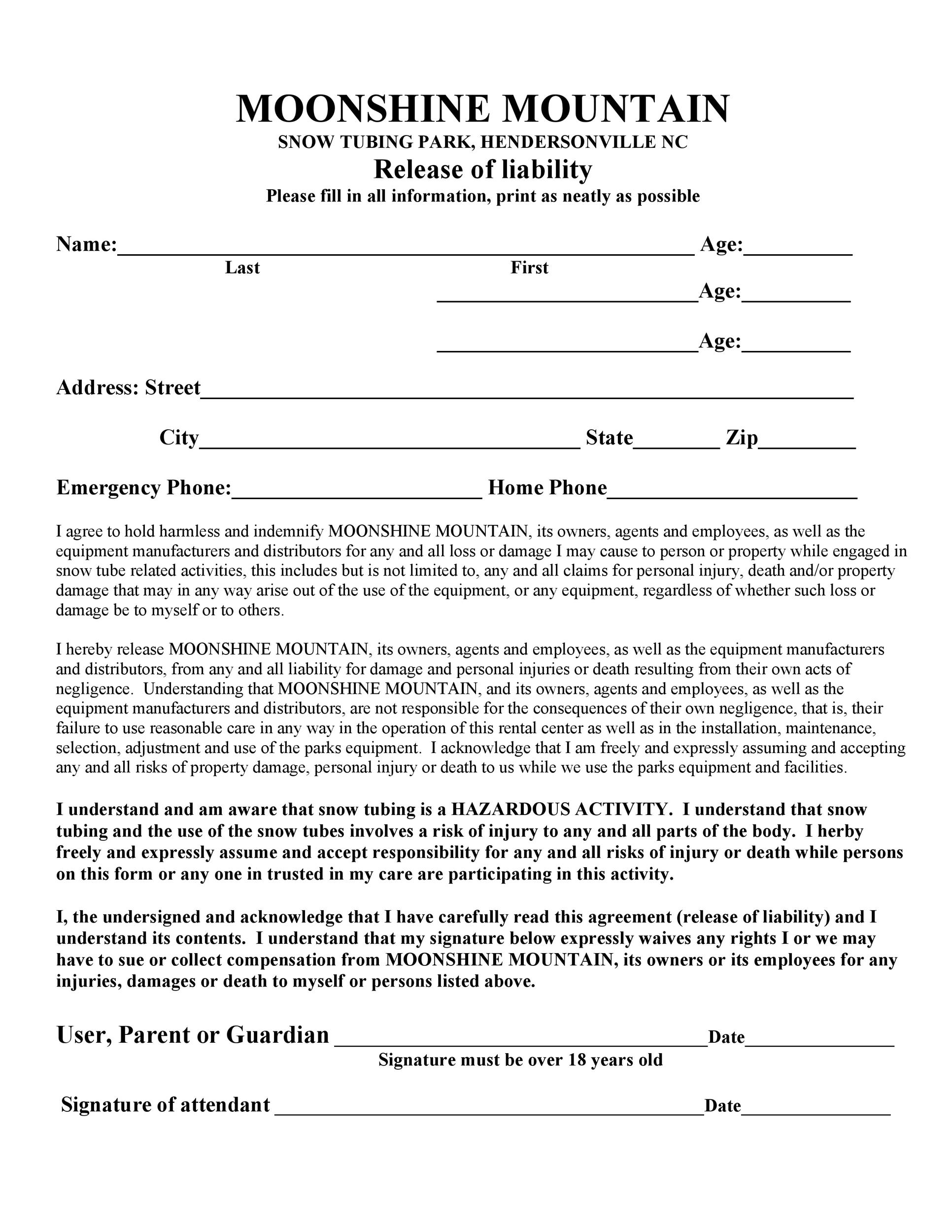 Free Printable Liability Forms