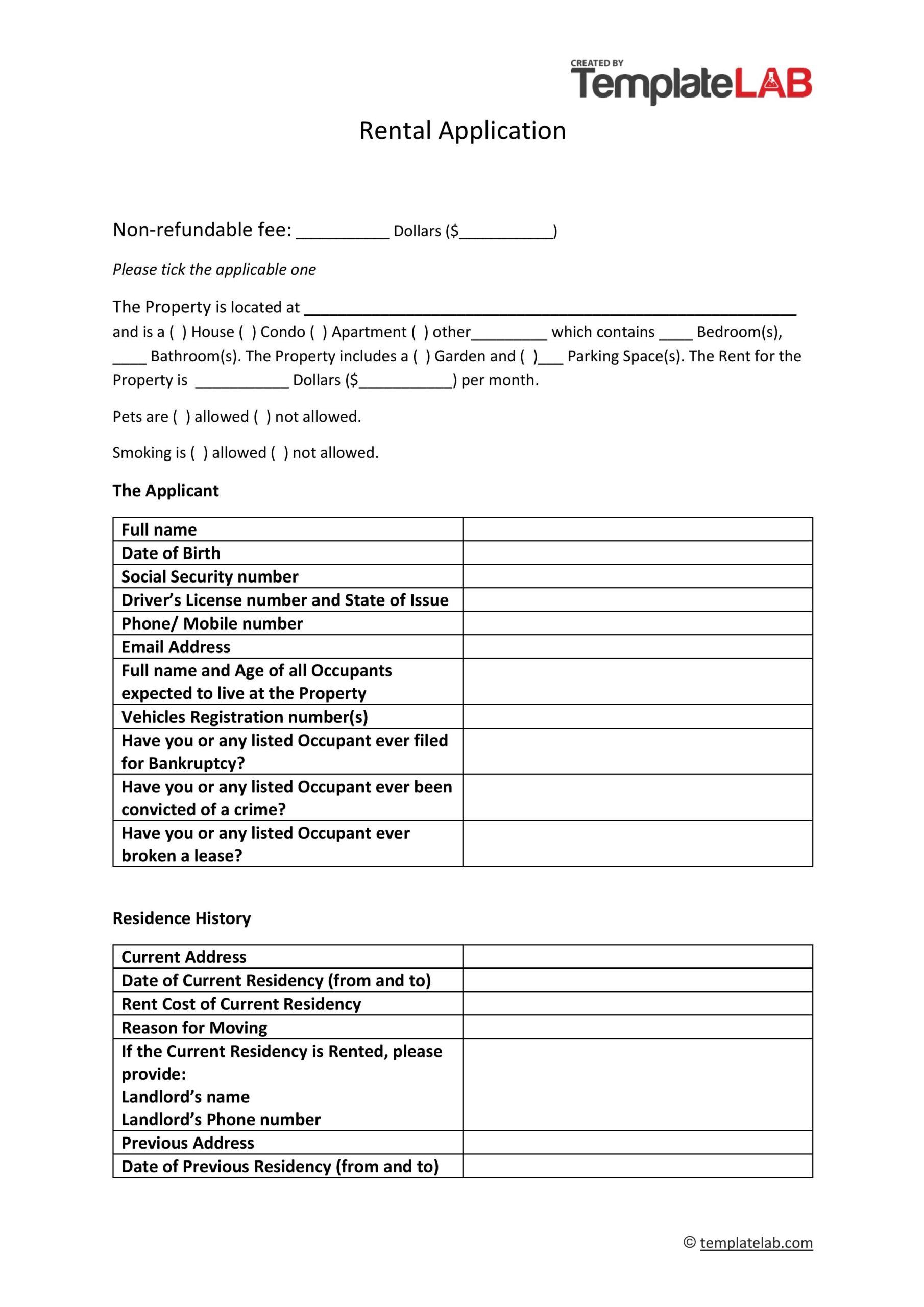 50 Free Rental Application Templates U0026 Forms Word PDF 