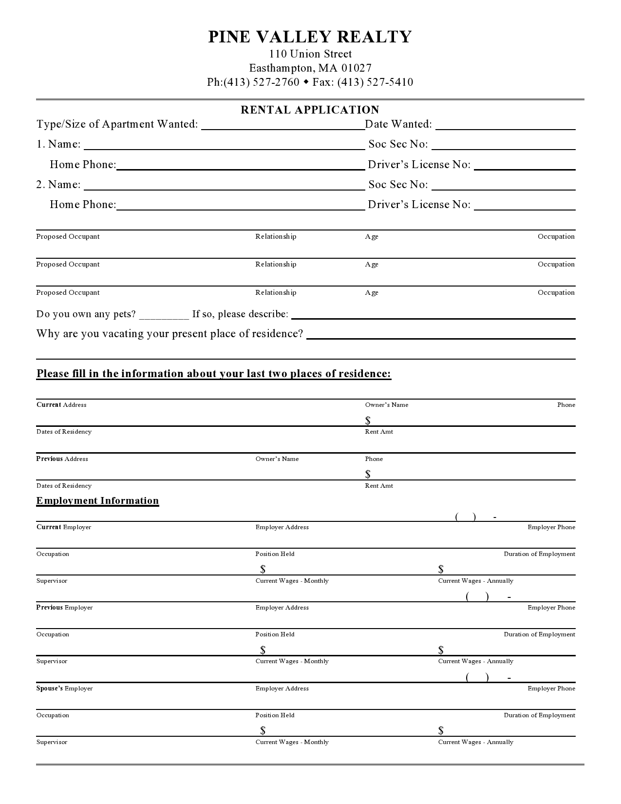 50 Free Rental Application Templates U0026 Forms Word PDF 