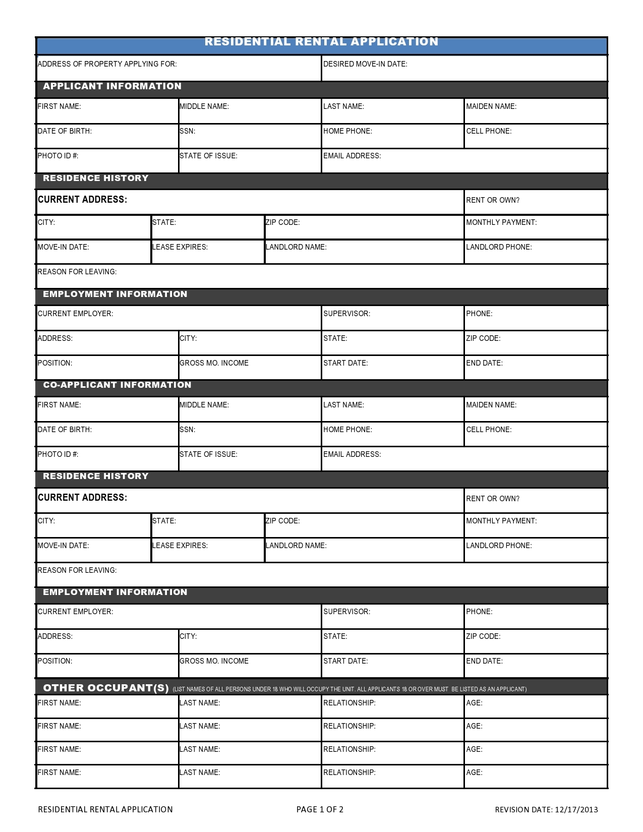 Free Printable Section 8 Application Form