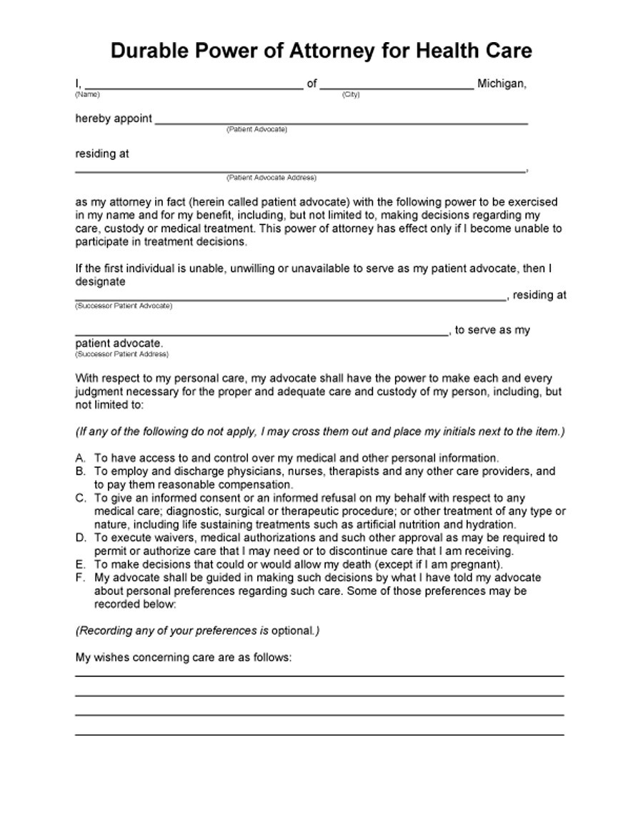 Free Printable Poa Form