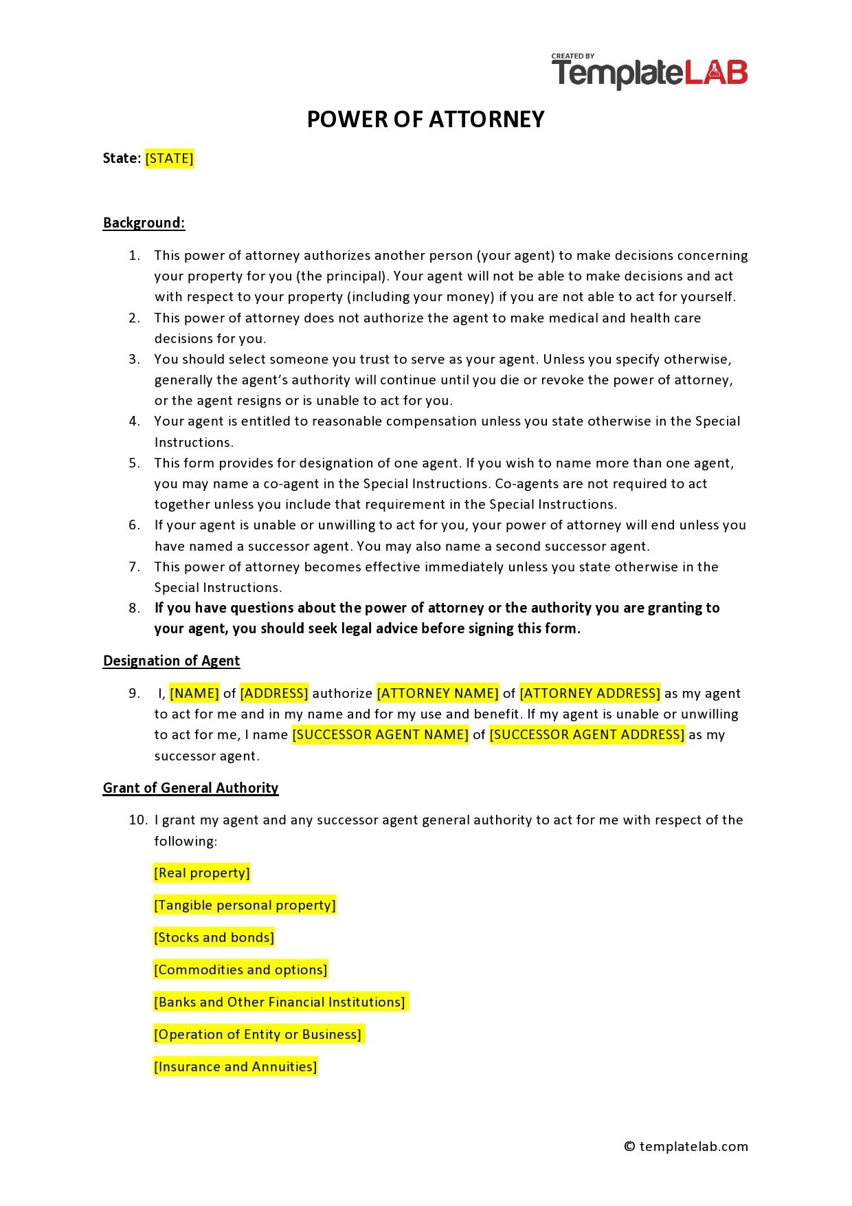 Free Printable Attorney-In-Fact Forms Online