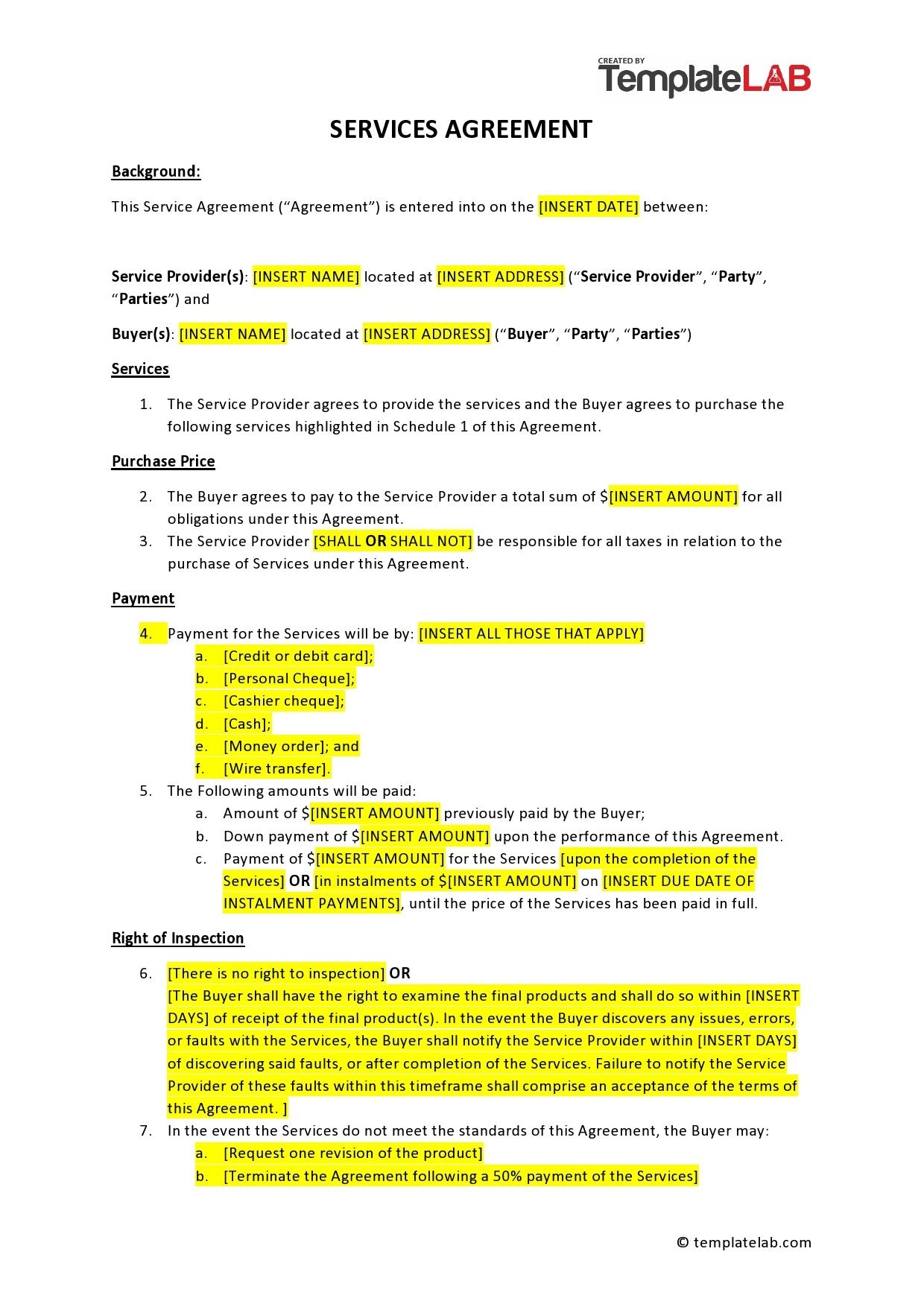 Free Printable Tile Contractor Service Agreement Form