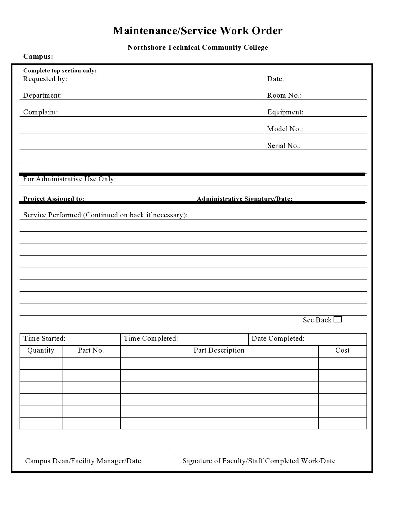 52 Printable Work Order Templates Excel Word PDF 