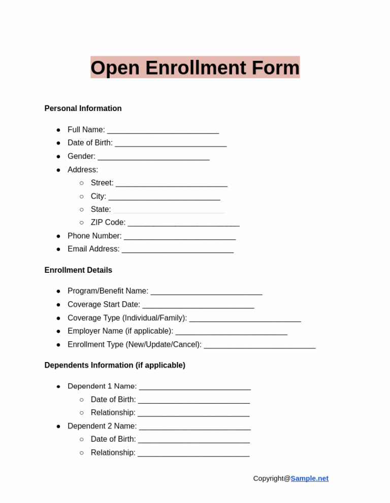 54 FREE Enrollment Form Samples To Download