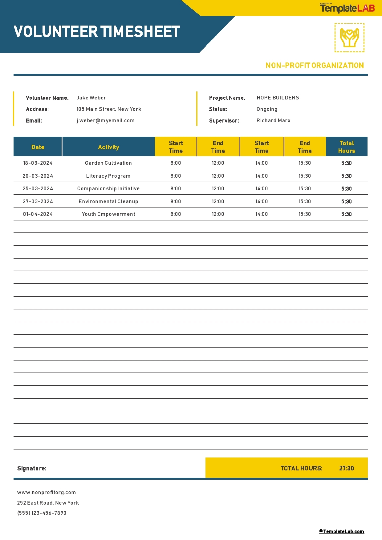 56 Blank Volunteer Hours Log Templates Excel U0026 Word 