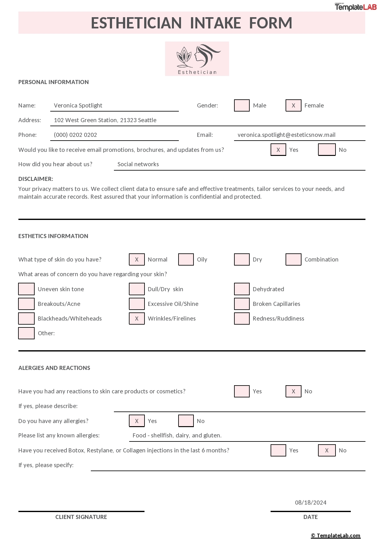 56 Printable Client Intake Forms FREE Templates TemplateLab